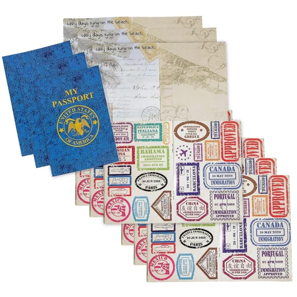 Fun Express Passport Sticker Book for Kids – Set of 12 with Travel Stamp Stickers