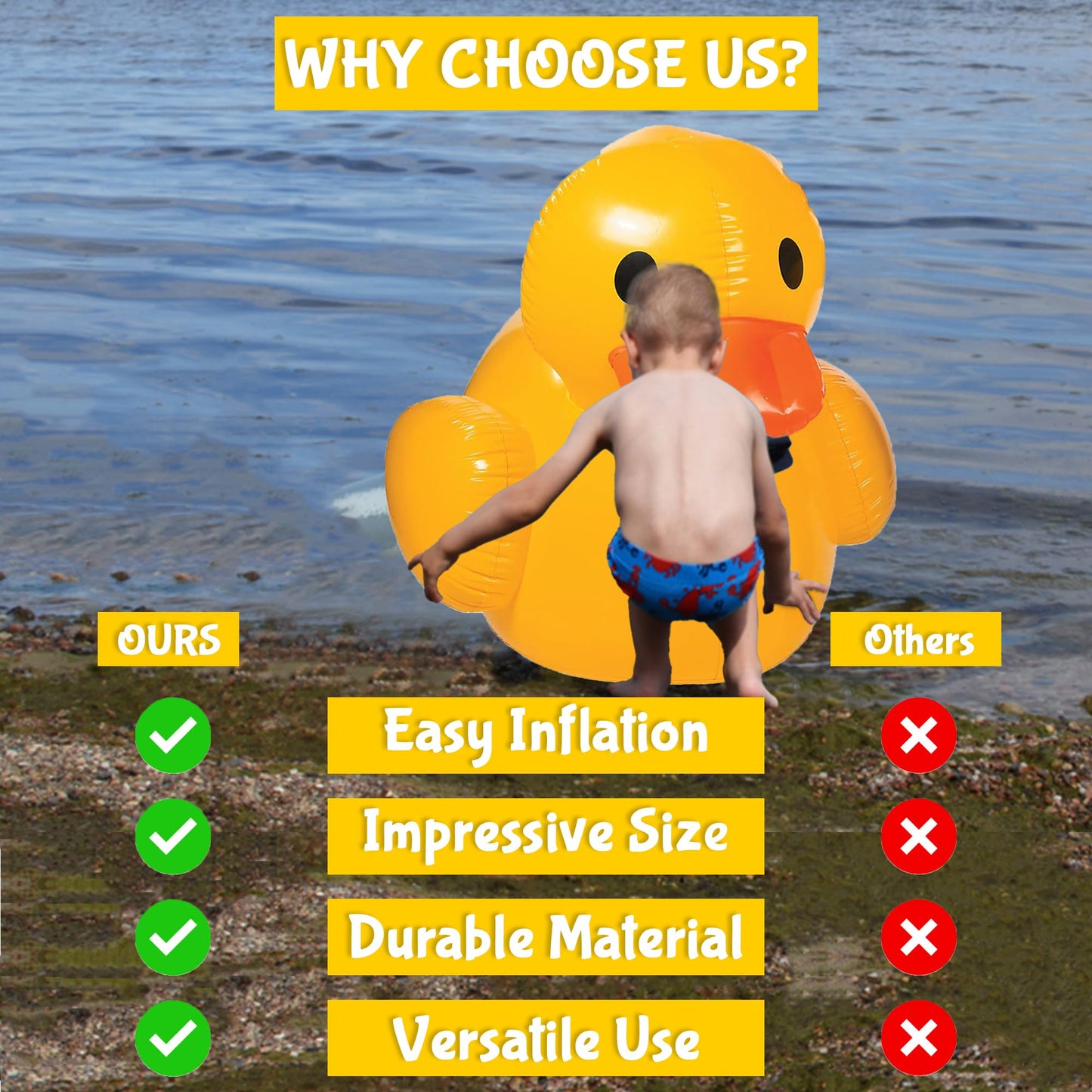 Fun Express Giant Inflatable Rubber Duck 4ft | Premium Vinyl Pool Float for Parties & Events