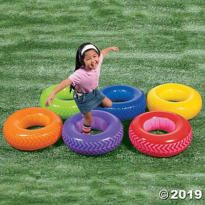 Fun Express Inflatable Obstacle Course Tires – 6-Color Vinyl Set for Indoor & Outdoor Kids PE Equipment
