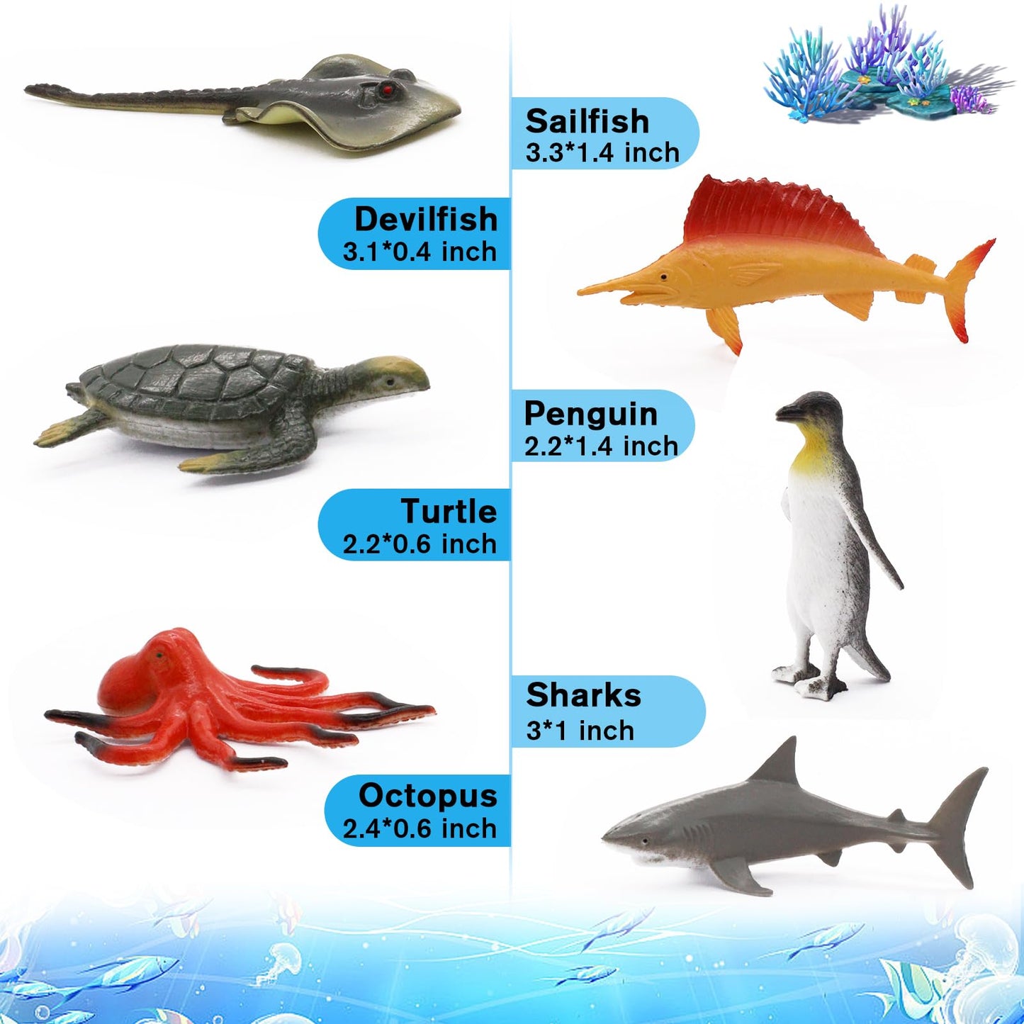 Fun Gift 12 Pcs Sea Creature Figures – Realistic Ocean Toys for Kids & Toddlers