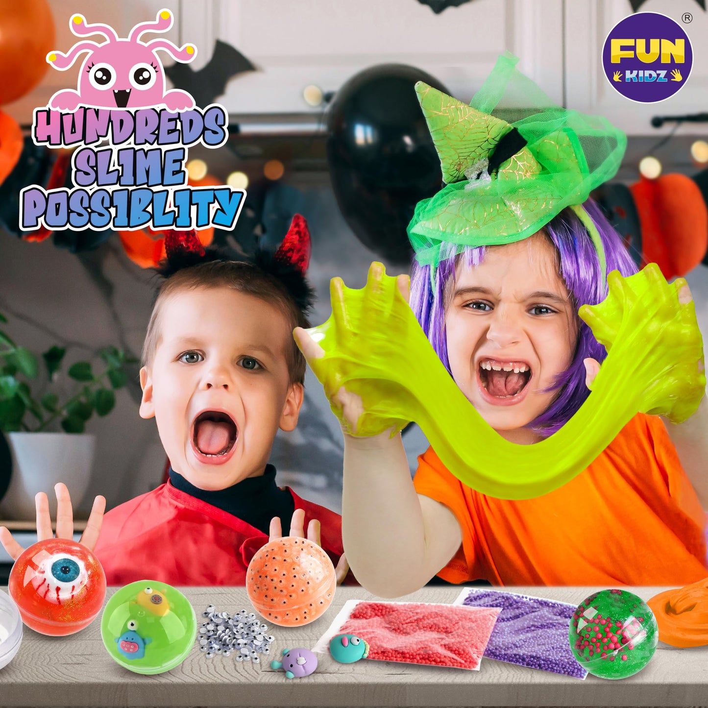 FUN KIDZ Halloween Monster Slime Kit – Glow in the Dark Slime for Girls 6-12