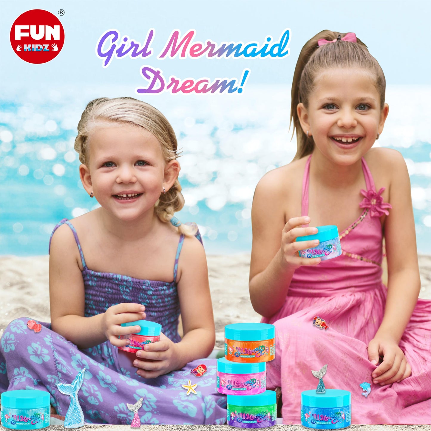 FunKidz Summer Mermaid Slime – 8 Jumbo Premade Glitter Slime Packs for Girls 6-8