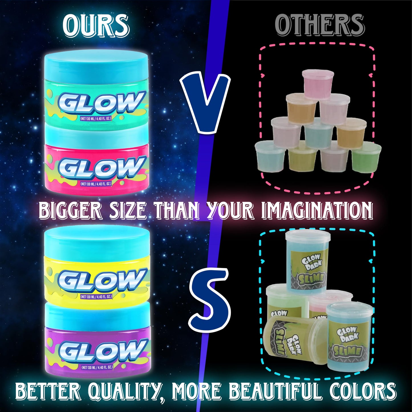 FUN KIDZ Glow in the Dark Slime Kit – 1040 ml, 8 Neon Colors, Soft Non-Sticky Slime for Kids 6+