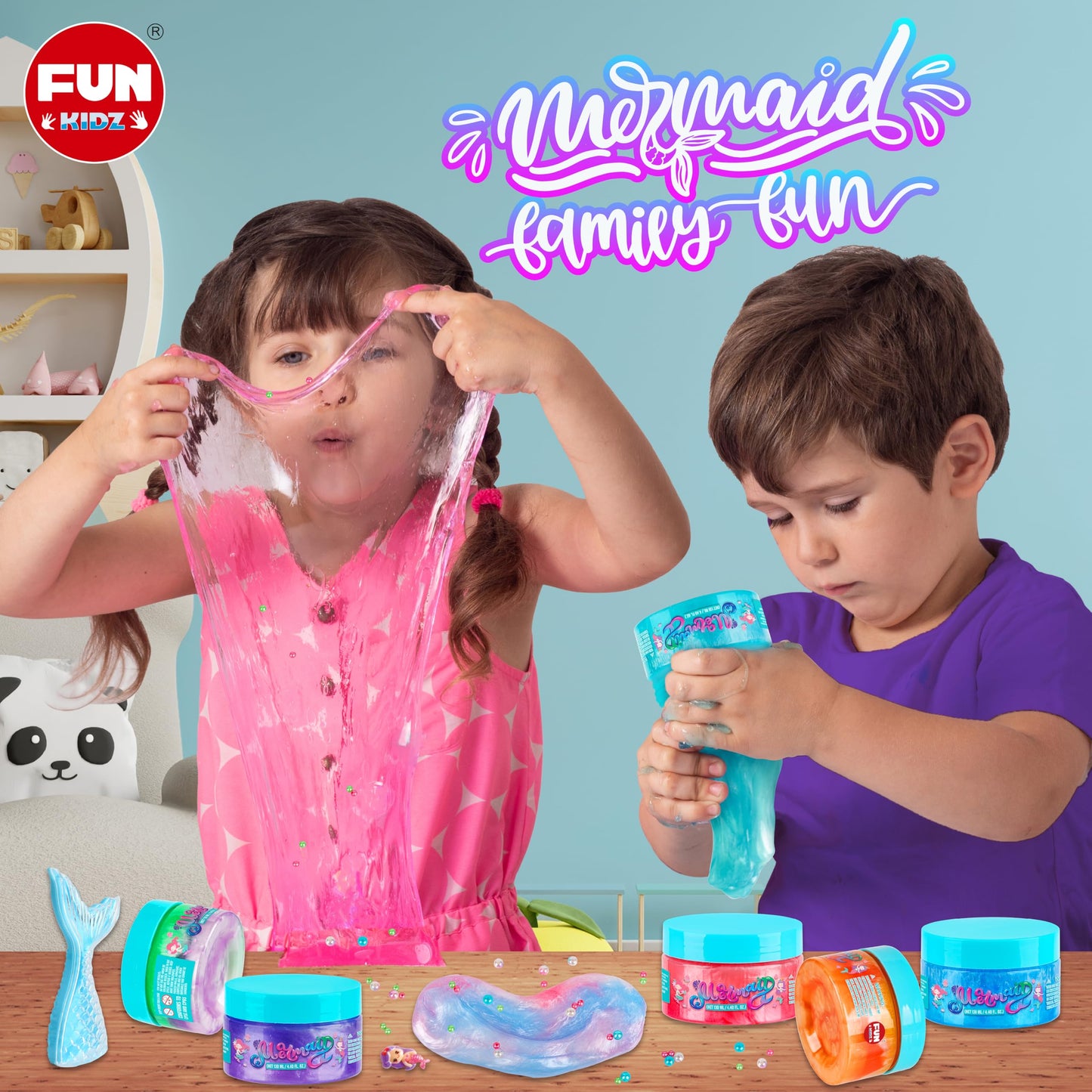 FunKidz Summer Mermaid Slime – 8 Jumbo Premade Glitter Slime Packs for Girls 6-8