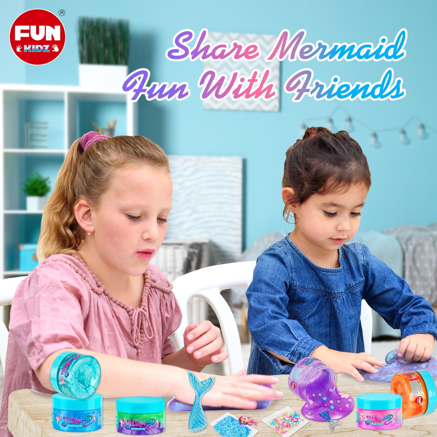 FunKidz Summer Mermaid Slime – 8 Jumbo Premade Glitter Slime Packs for Girls 6-8