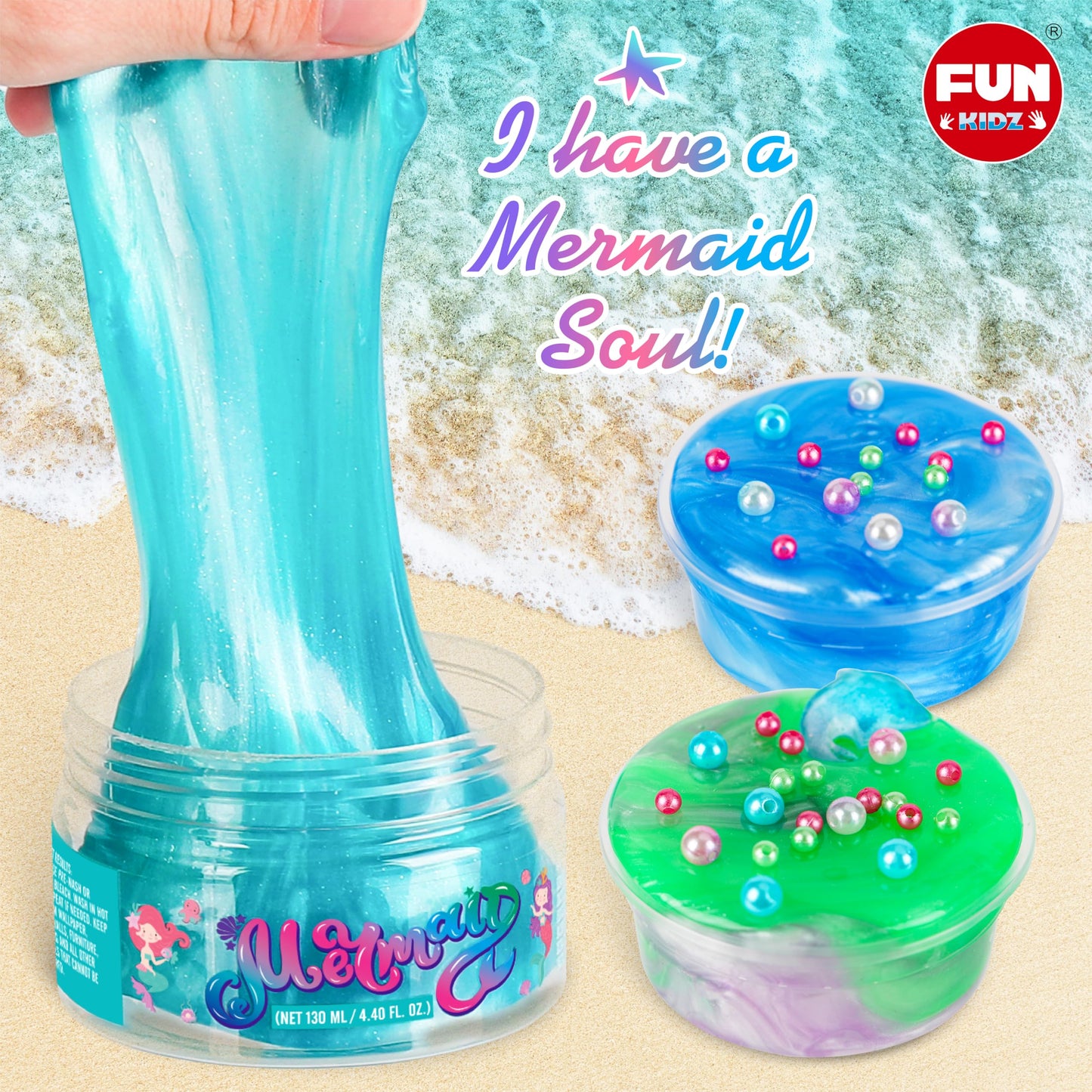 FunKidz Summer Mermaid Slime – 8 Jumbo Premade Glitter Slime Packs for Girls 6-8