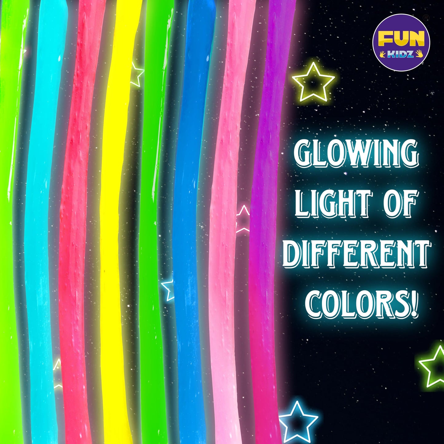 FUN KIDZ Glow in the Dark Slime Kit – 1040 ml, 8 Neon Colors, Soft Non-Sticky Slime for Kids 6+
