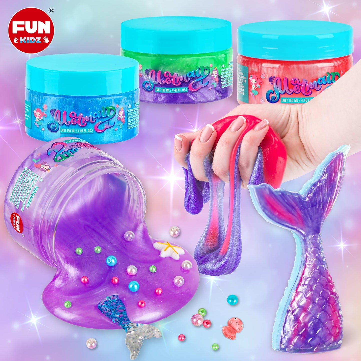 FunKidz Summer Mermaid Slime – 8 Jumbo Premade Glitter Slime Packs for Girls 6-8