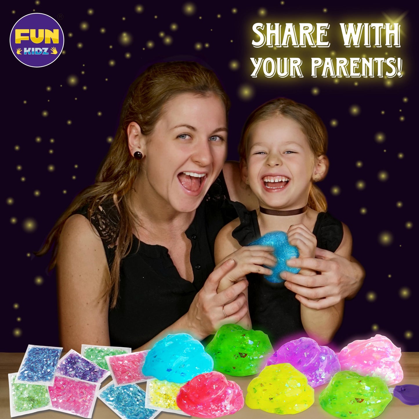 FUN KIDZ Glow in the Dark Slime Kit – 1040 ml, 8 Neon Colors, Soft Non-Sticky Slime for Kids 6+