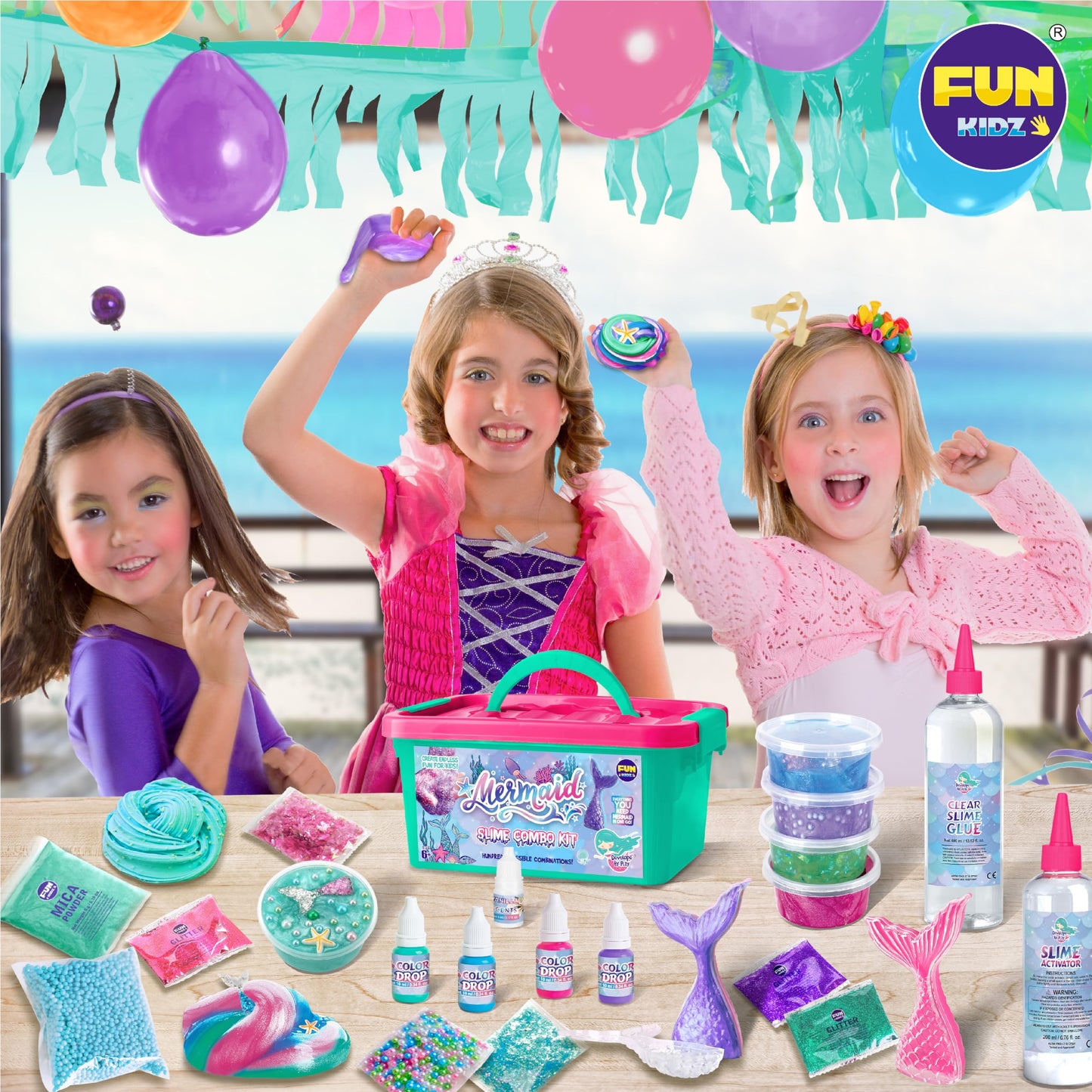 FunKidz Mermaid Slime Kit — Summer Gift for Girls 8-12 | Shimmer DIY Glitter Slime