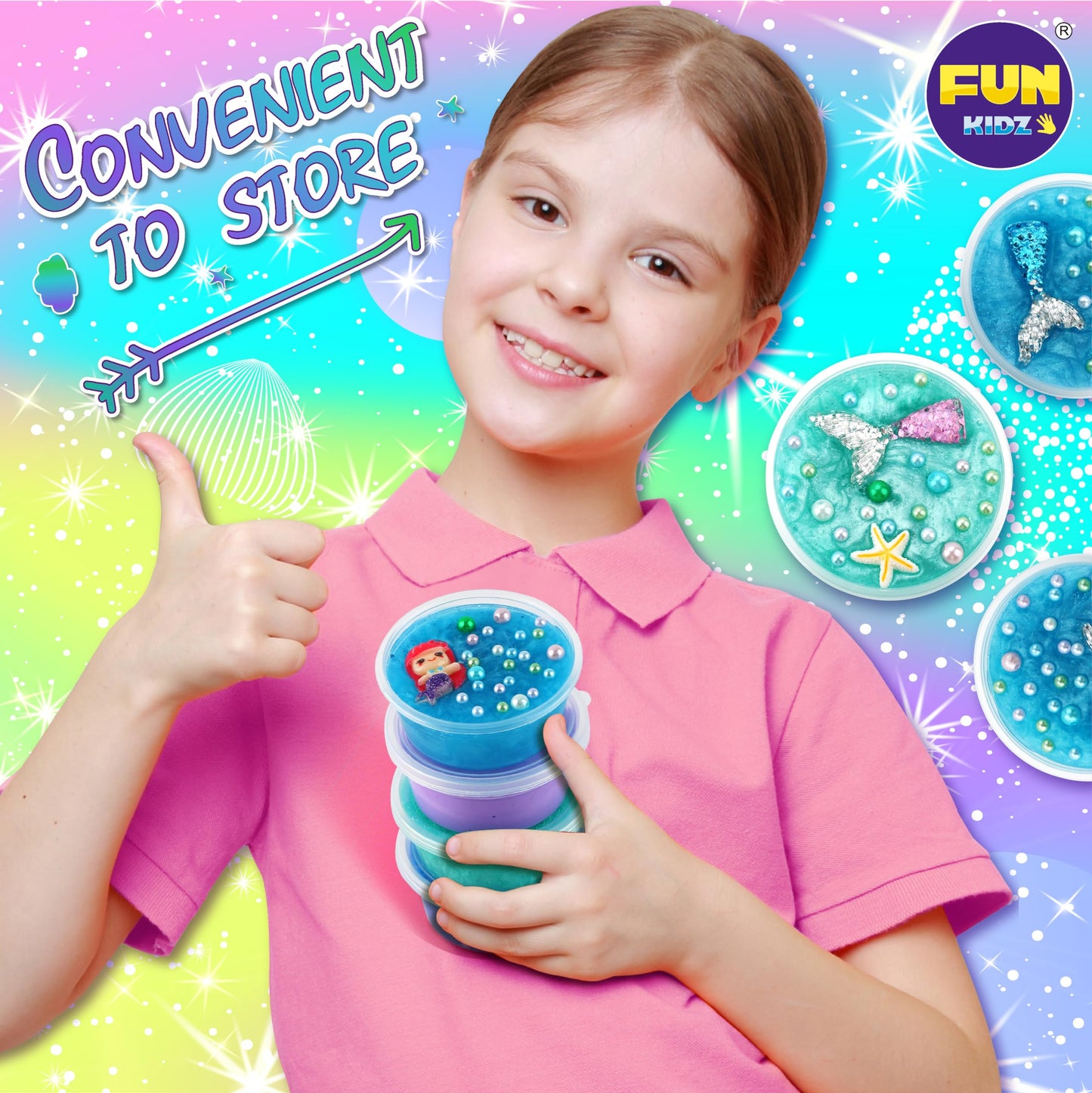 FunKidz Mermaid Slime Kit — Summer Gift for Girls 8-12 | Shimmer DIY Glitter Slime