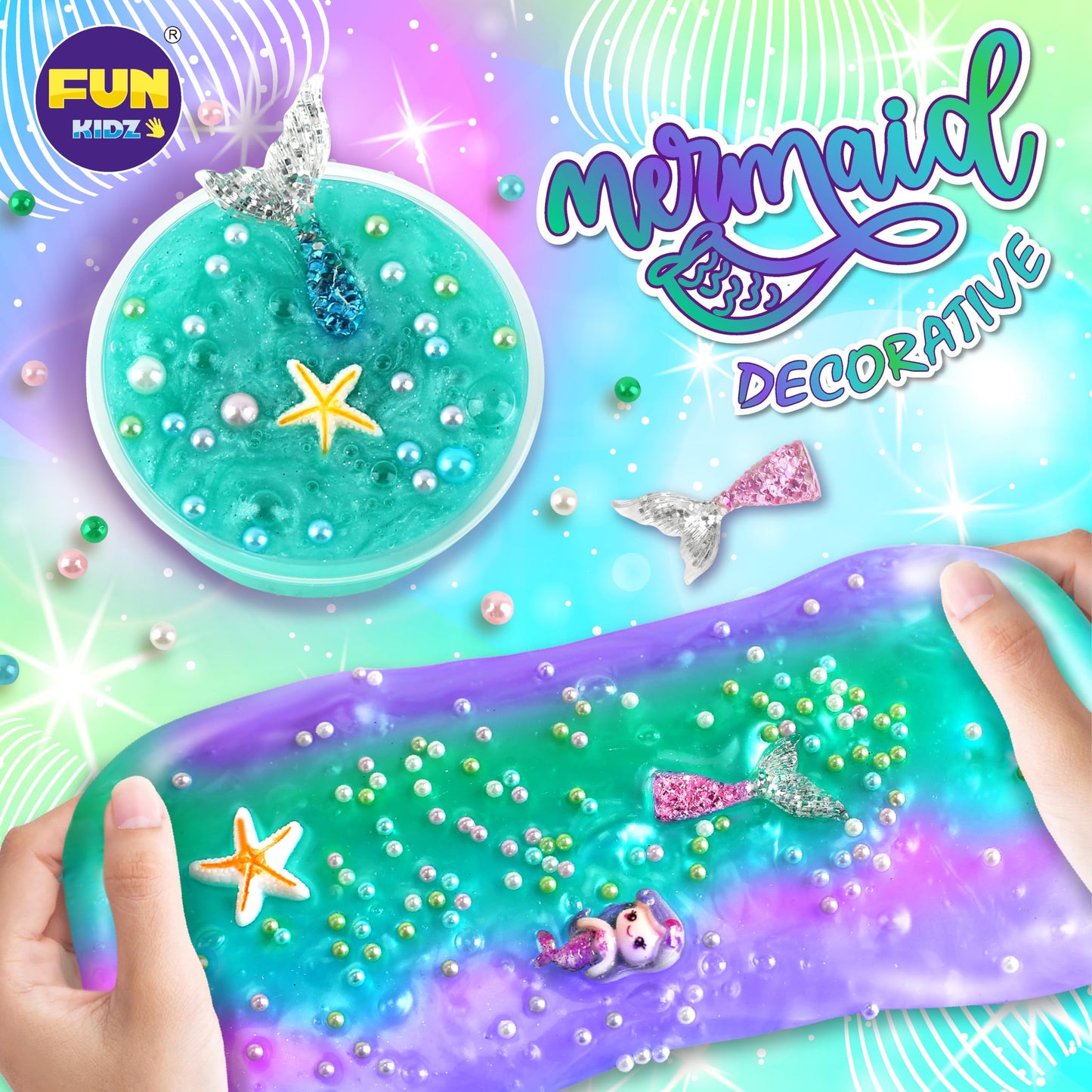 FunKidz Mermaid Slime Kit — Summer Gift for Girls 8-12 | Shimmer DIY Glitter Slime
