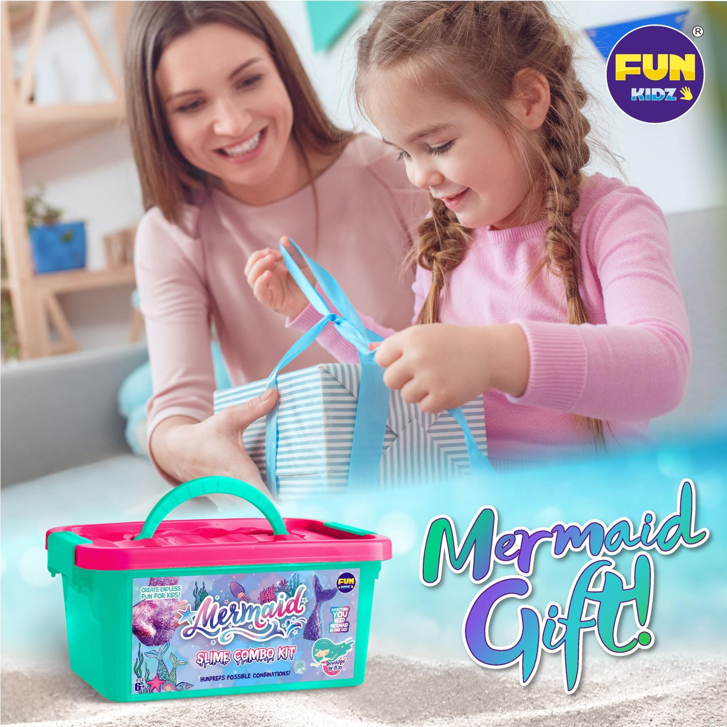FunKidz Mermaid Slime Kit — Summer Gift for Girls 8-12 | Shimmer DIY Glitter Slime