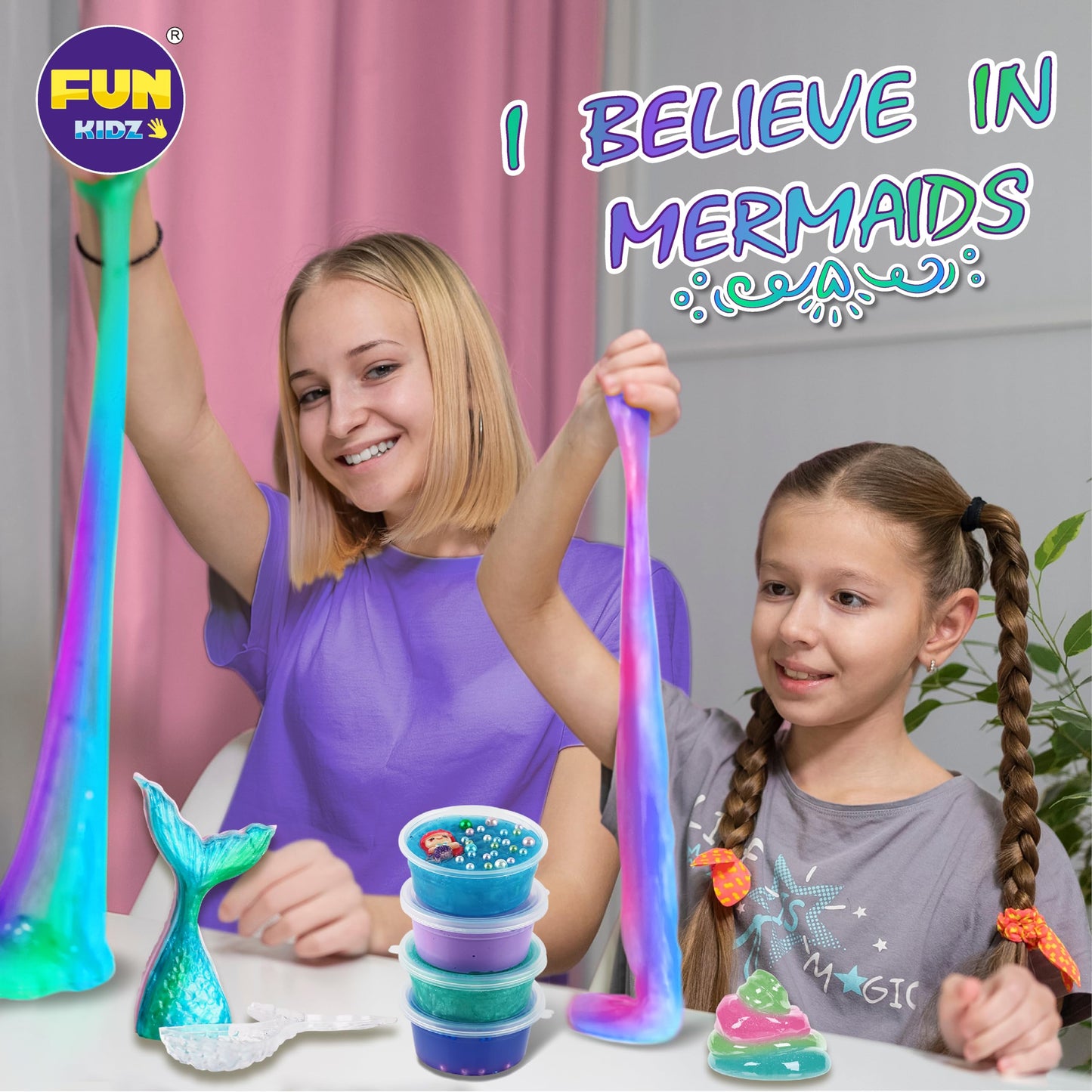 FunKidz Mermaid Slime Kit — Summer Gift for Girls 8-12 | Shimmer DIY Glitter Slime