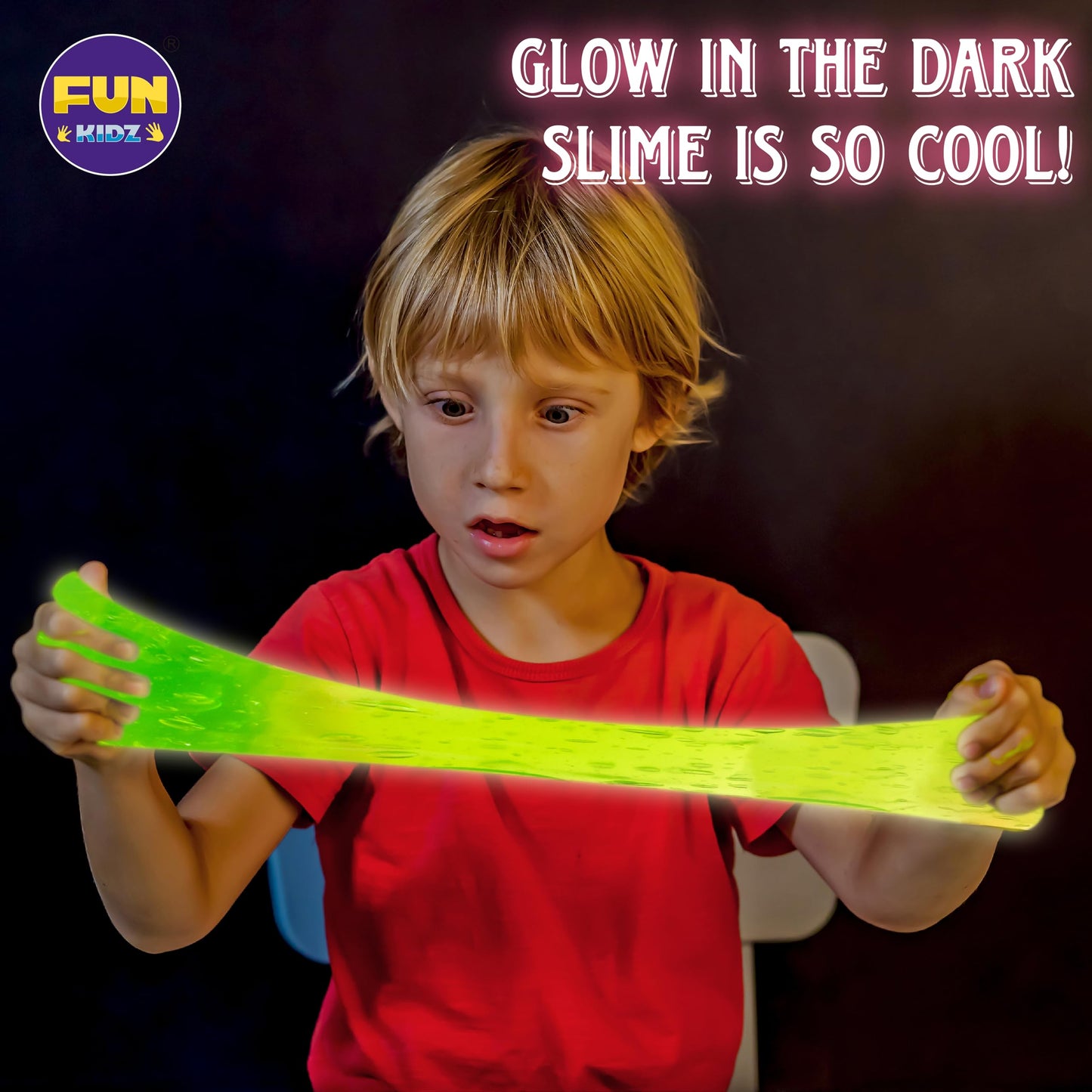 FUN KIDZ Glow in the Dark Slime Kit – 1040 ml, 8 Neon Colors, Soft Non-Sticky Slime for Kids 6+