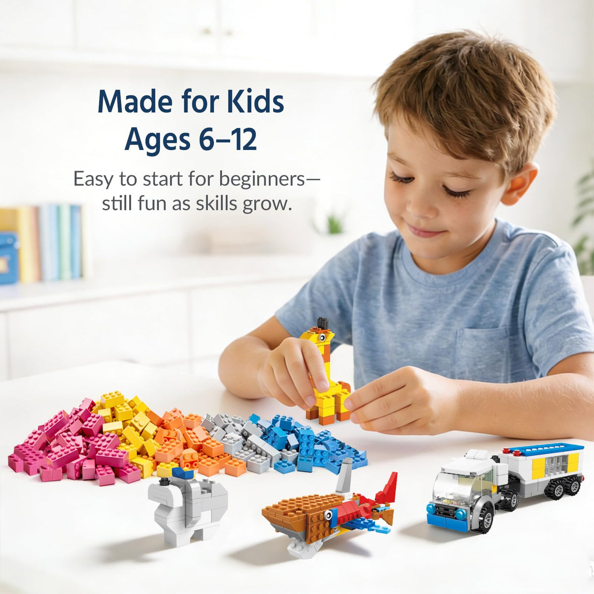 FUN LITTLE TOYS 1100 PCS Building Blocks for Kids 6-12 — 147 Shapes, 17 Colors, Baseplate Compatible Bulk Set