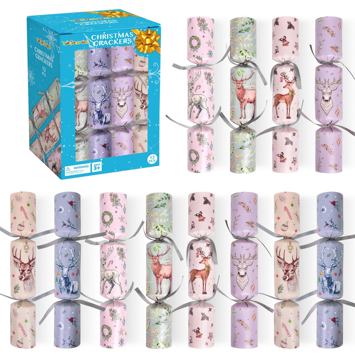 FUN LITTLE TOYS Christmas Crackers 12-Pack No-Snap Party Favors with Party Hat