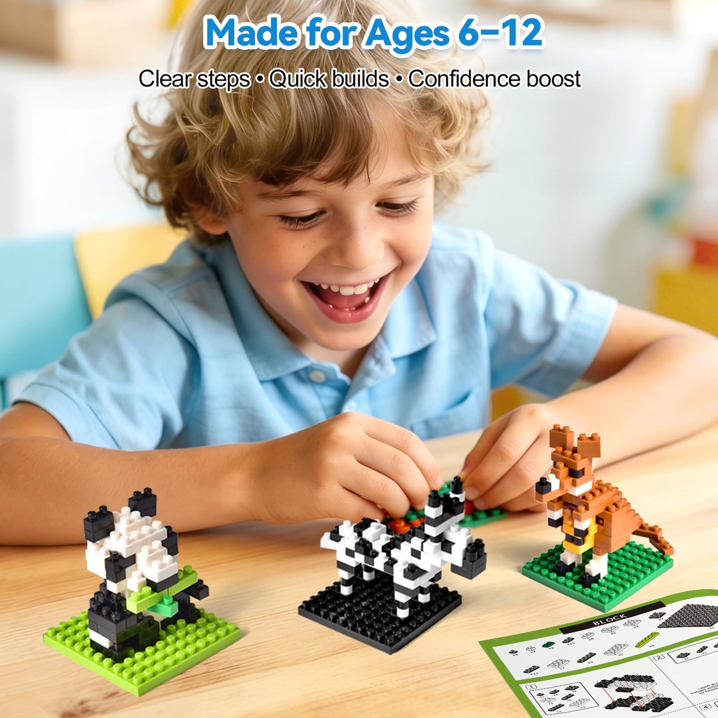 FUN LITTLE TOYS Mini Animal Blocks – 12 Unique Zoo Sets for Kids 6-12