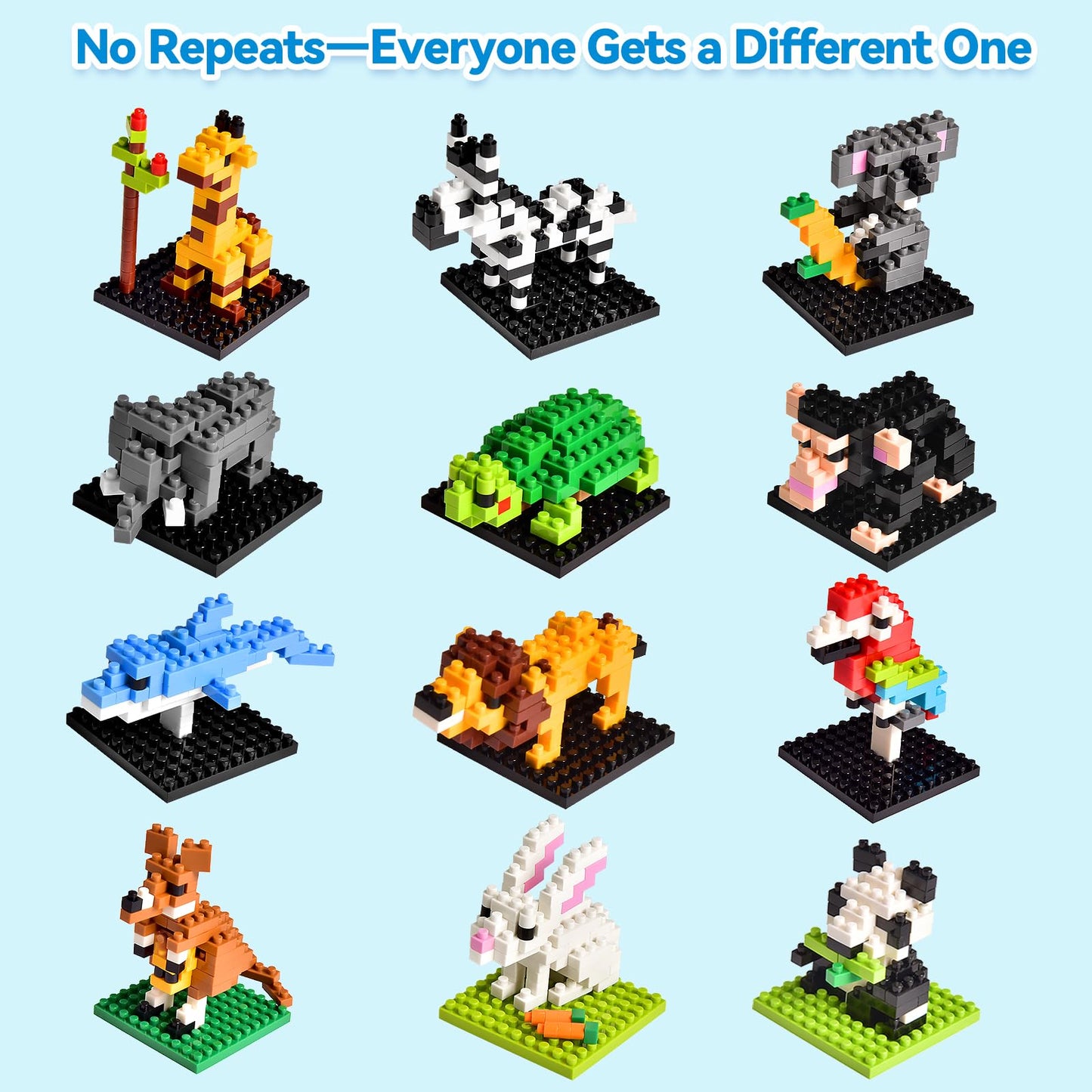 FUN LITTLE TOYS Mini Animal Blocks – 12 Unique Zoo Sets for Kids 6-12