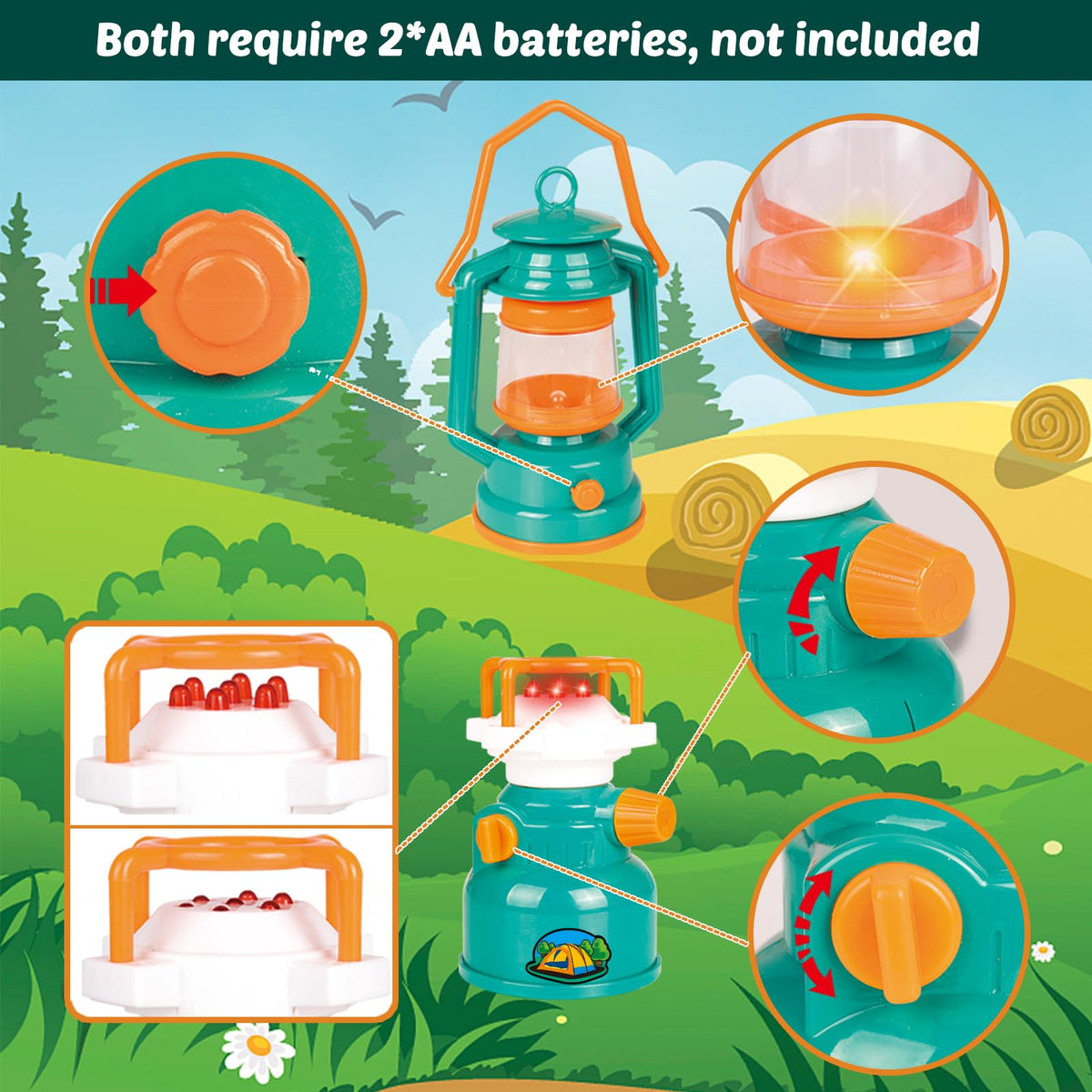 FUN LITTLE TOYS Kids Camping Set with Pop-Up Tent, Battery Lantern & Drawstring Bag