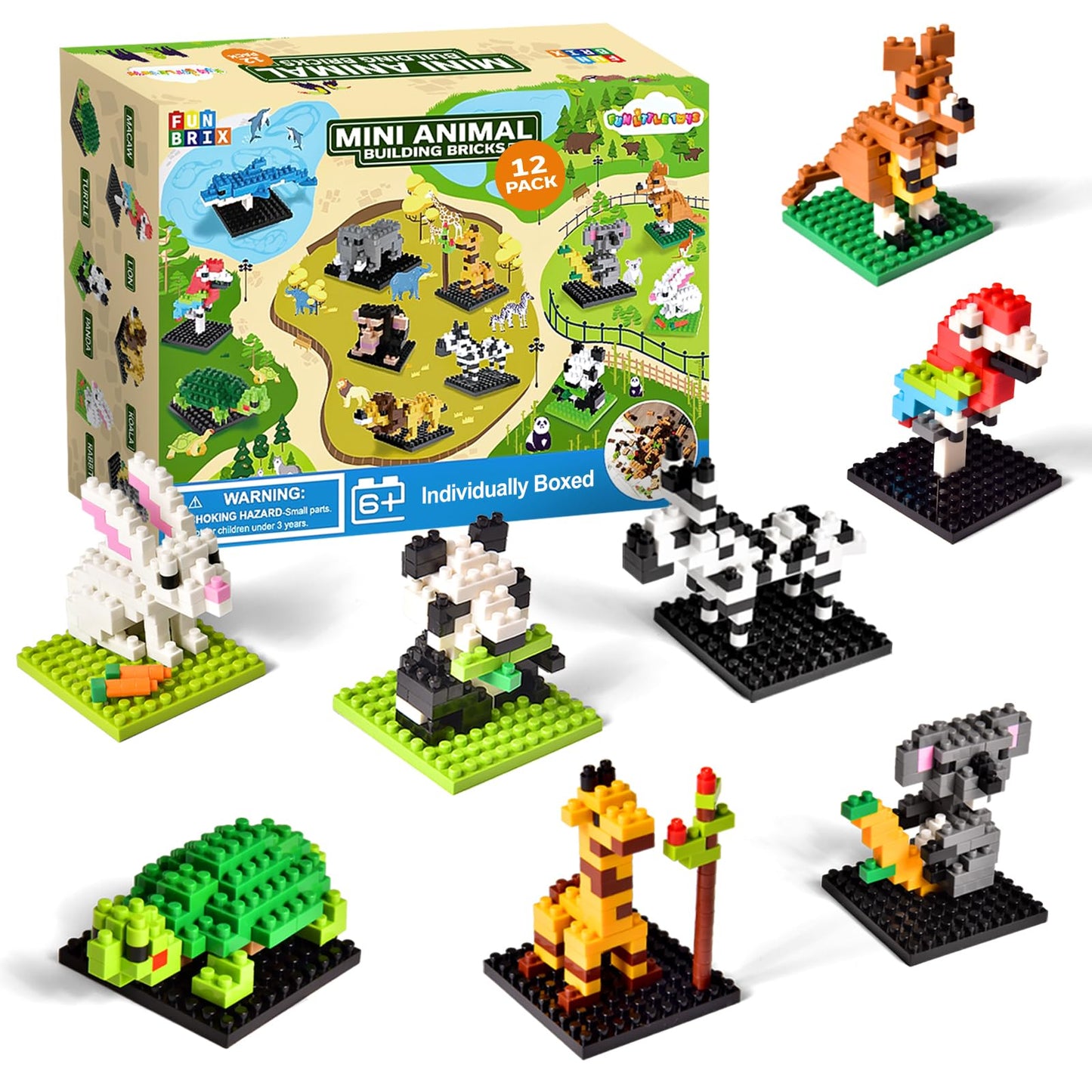 FUN LITTLE TOYS Mini Animal Blocks – 12 Unique Zoo Sets for Kids 6-12