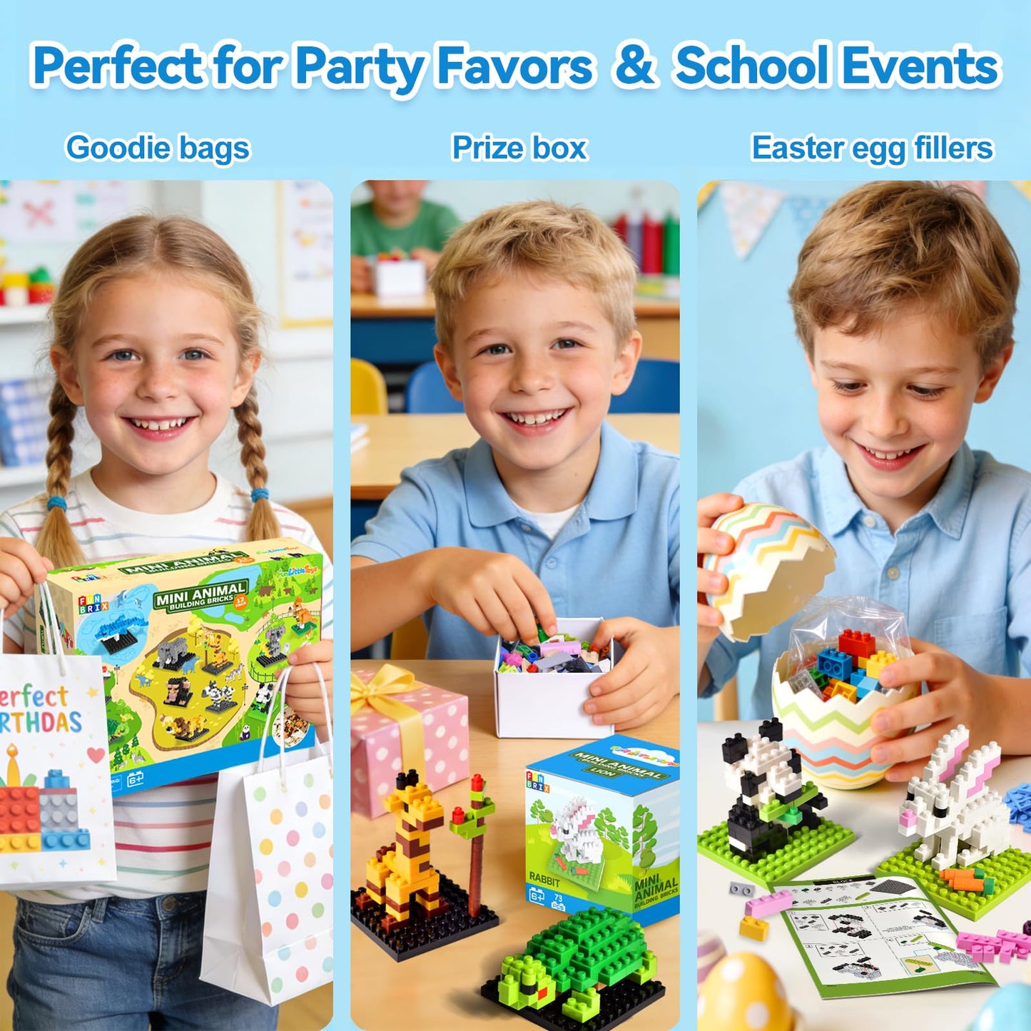 FUN LITTLE TOYS Mini Animal Blocks – 12 Unique Zoo Sets for Kids 6-12
