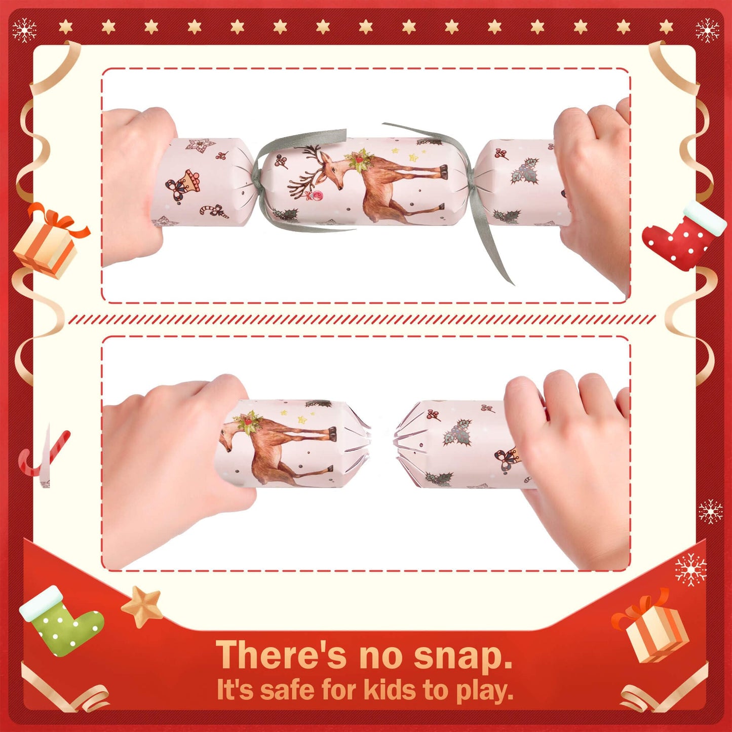 FUN LITTLE TOYS Christmas Crackers 12-Pack No-Snap Party Favors with Party Hat