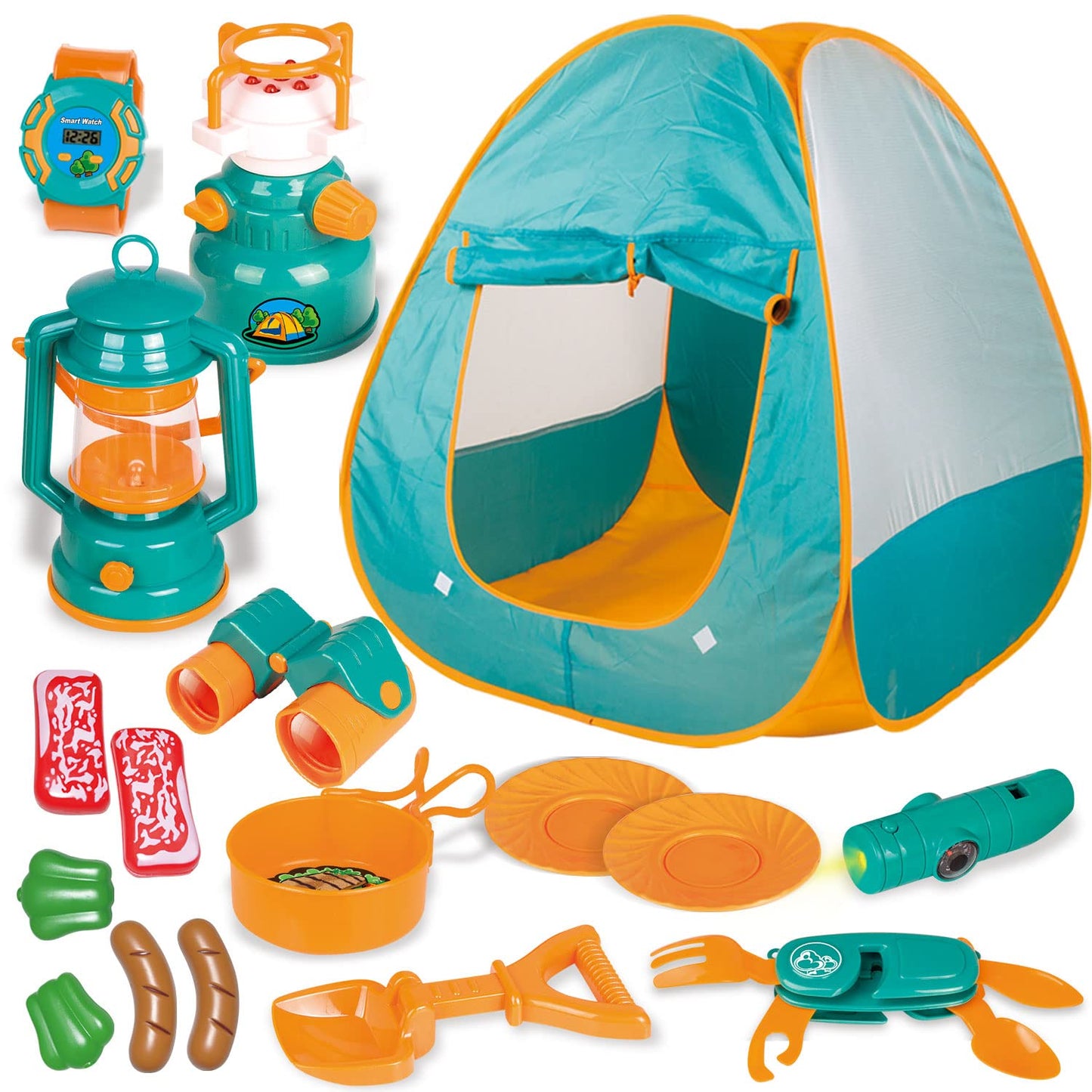 FUN LITTLE TOYS Pop Up Play Tent with Camping Gear & Tools Set