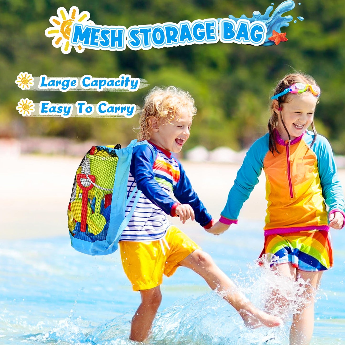 FUN LITTLE TOYS Beach Toys 19-Piece Set – Water Wheel, Molds & Mesh Bag for Kids 3-13