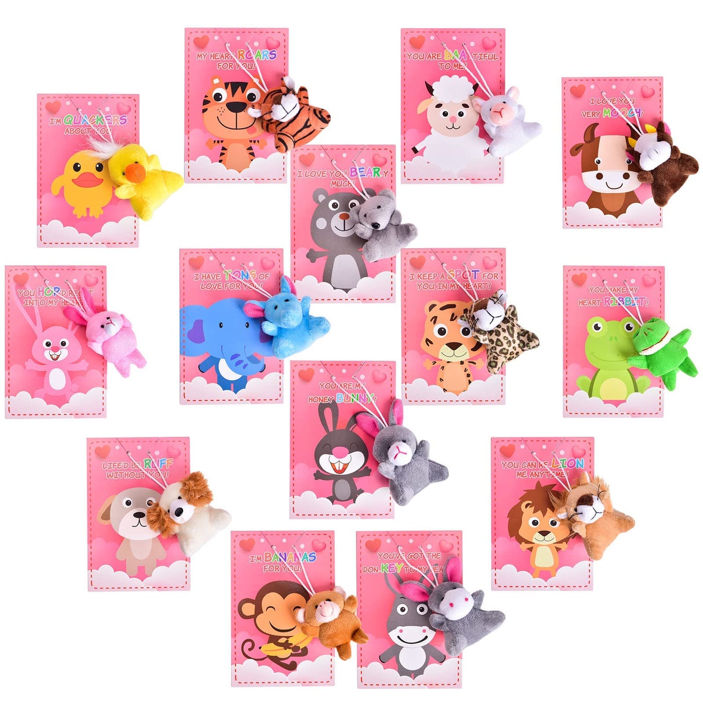 FUN LITTLE TOYS Valentine’s Day Cards for Kids – 28 Pack Mini Plush Animals with Cards