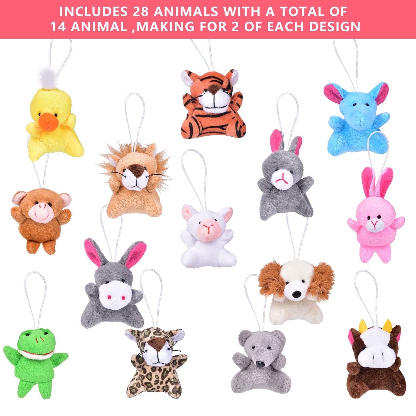 FUN LITTLE TOYS Valentine’s Day Cards for Kids – 28 Pack Mini Plush Animals with Cards