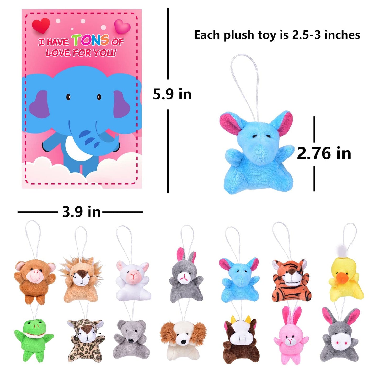 FUN LITTLE TOYS Valentine’s Day Cards for Kids – 28 Pack Mini Plush Animals with Cards