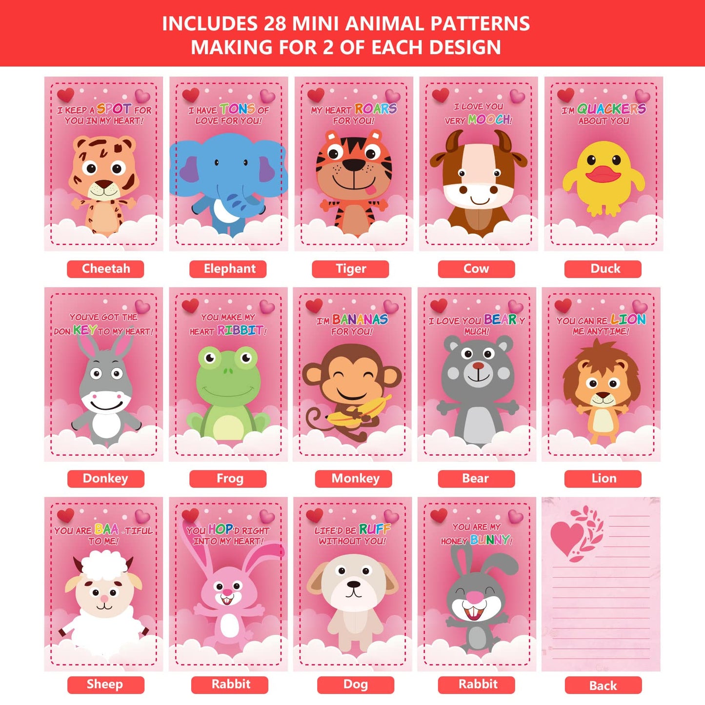 FUN LITTLE TOYS Valentine’s Day Cards for Kids – 28 Pack Mini Plush Animals with Cards