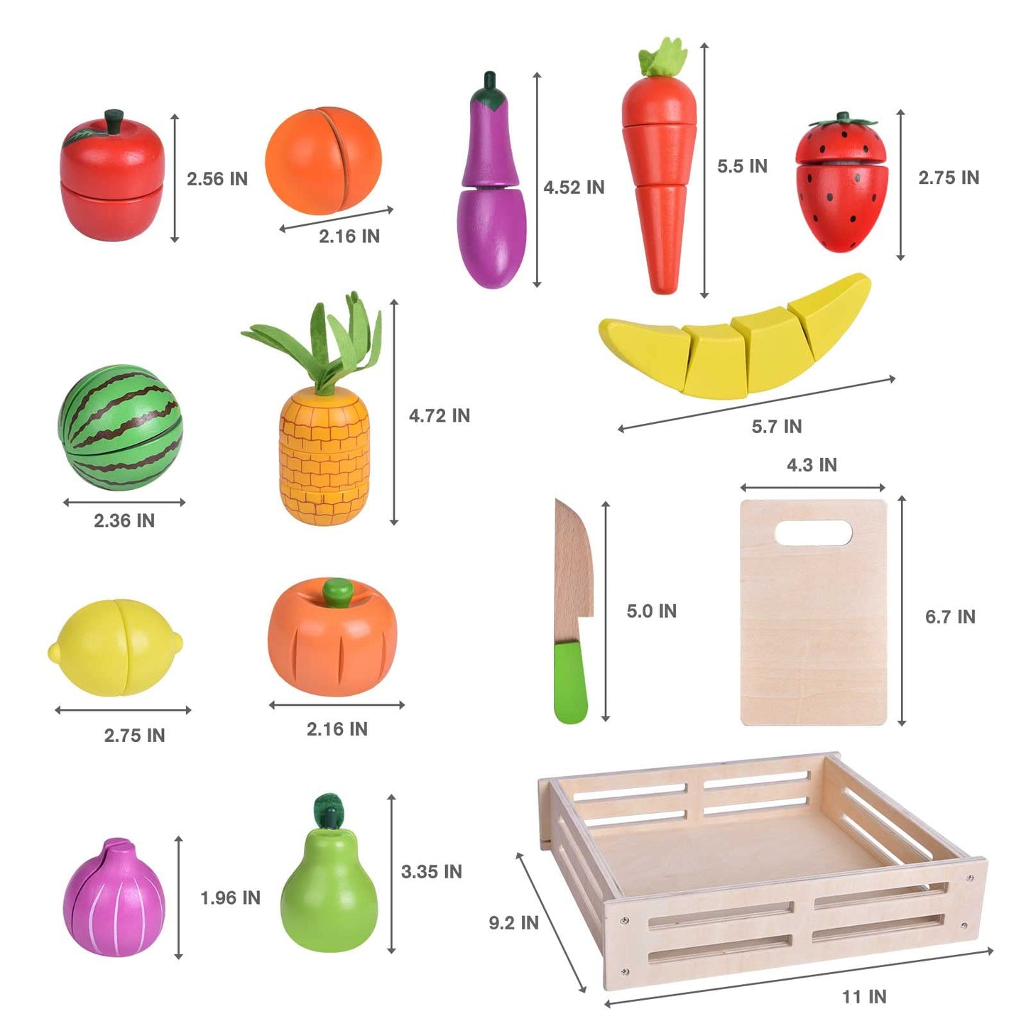 FUN LITTLE TOYS 35PCS Wooden Play Food Set – Pretend Kitchen with Tray, Knives & Dishes