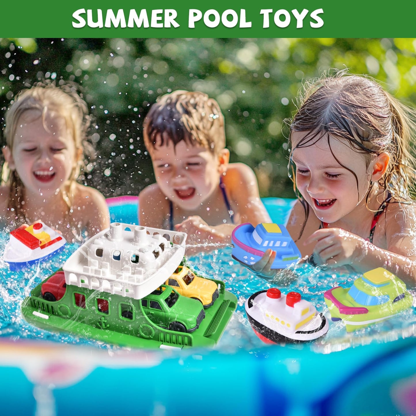 FUN LITTLE TOYS Ferry Boat Bath Toys – 4 Mini Cars & 4 Squirters