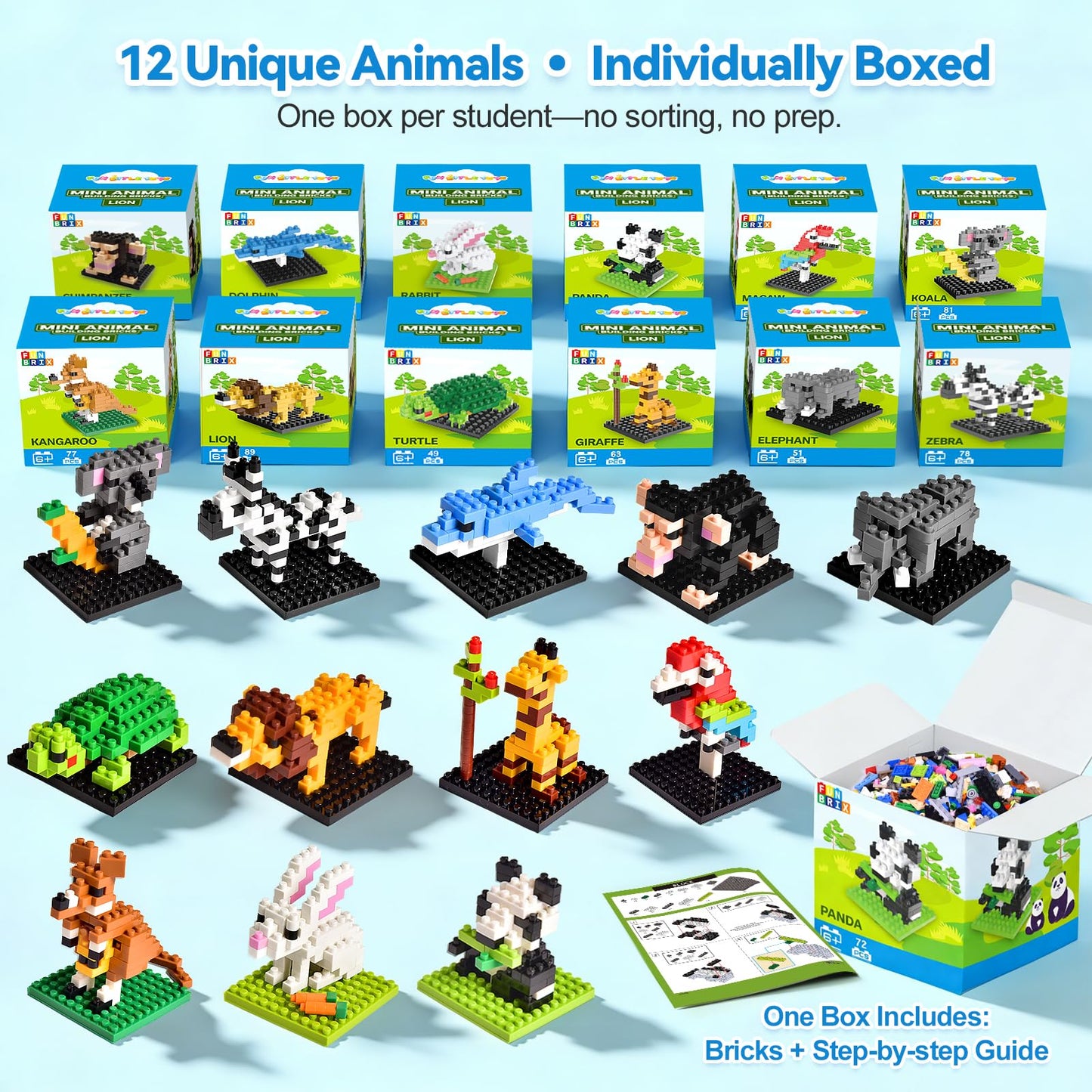 FUN LITTLE TOYS Mini Animal Blocks – 12 Unique Zoo Sets for Kids 6-12