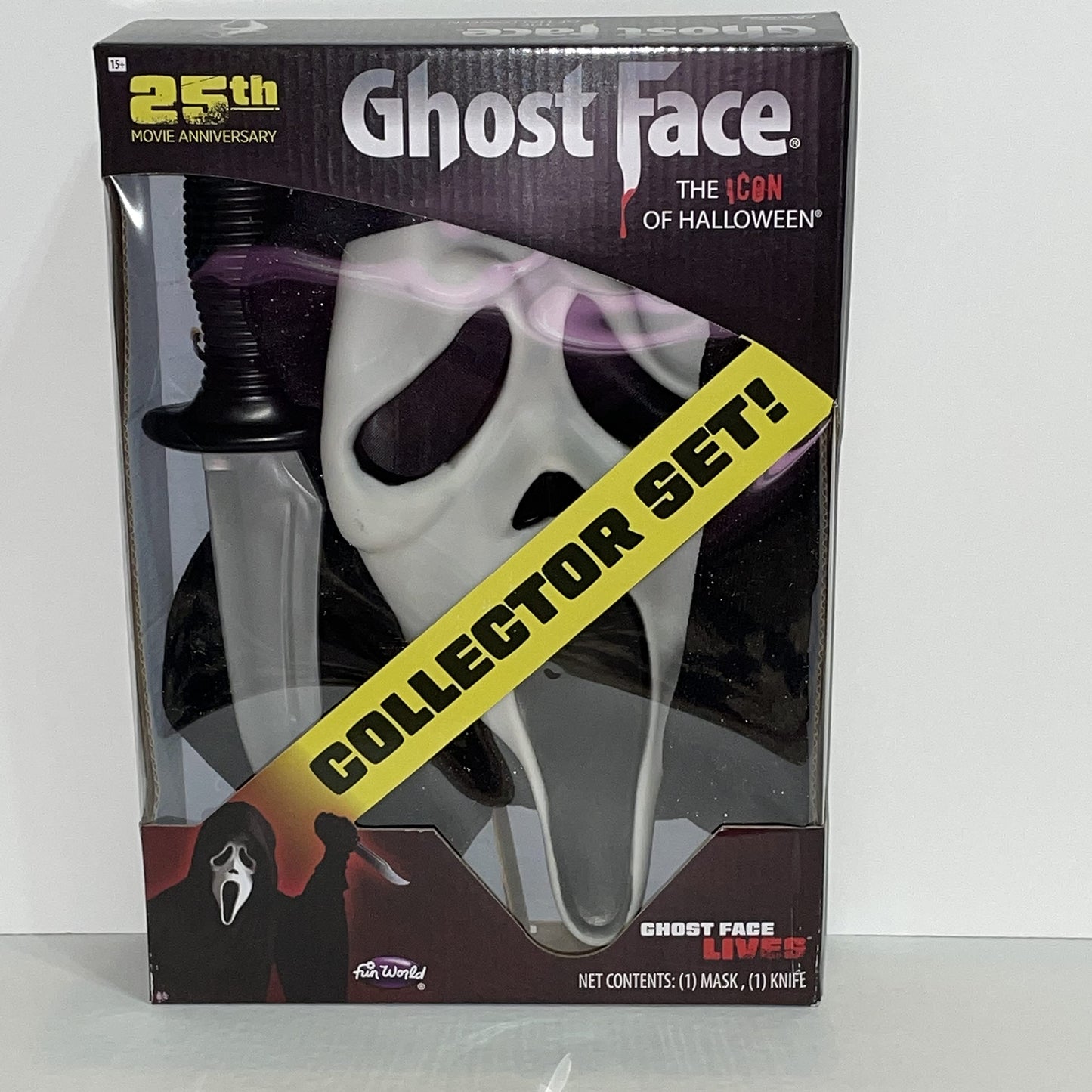 Fun World 25th Movie Anniversary Ghost Face Collector Set Mask and Knife | Collectible Prop