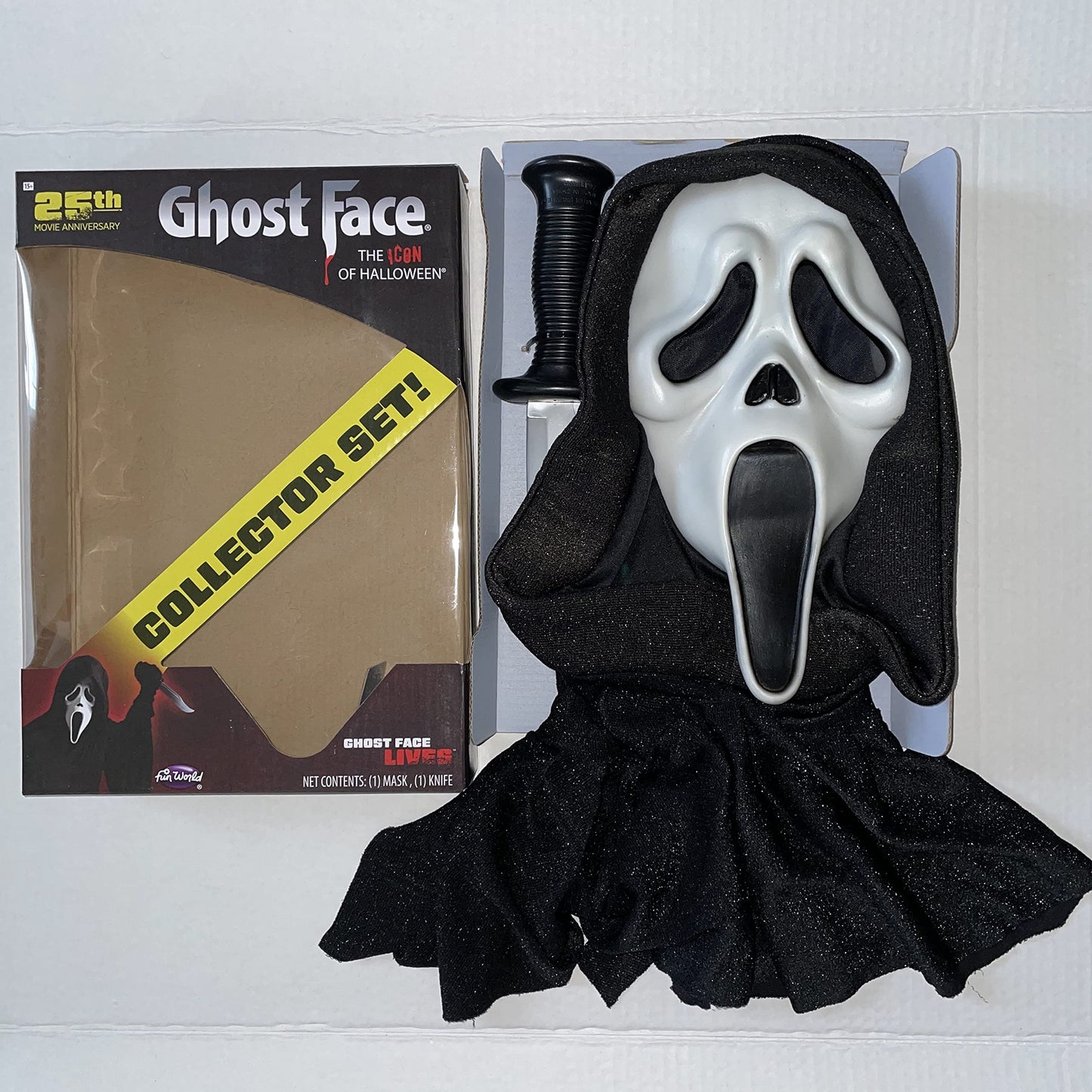 Fun World 25th Movie Anniversary Ghost Face Collector Set Mask and Knife | Collectible Prop