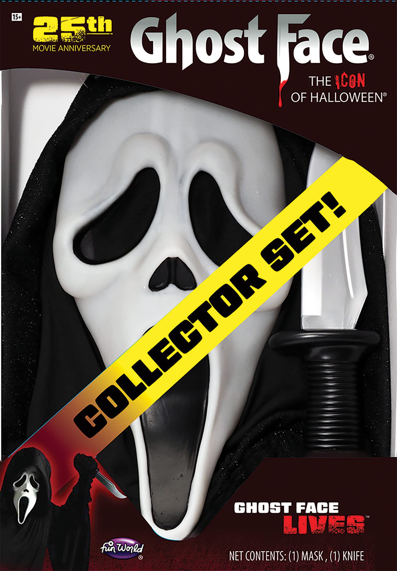 Fun World 25th Movie Anniversary Ghost Face Collector Set Mask and Knife | Collectible Prop