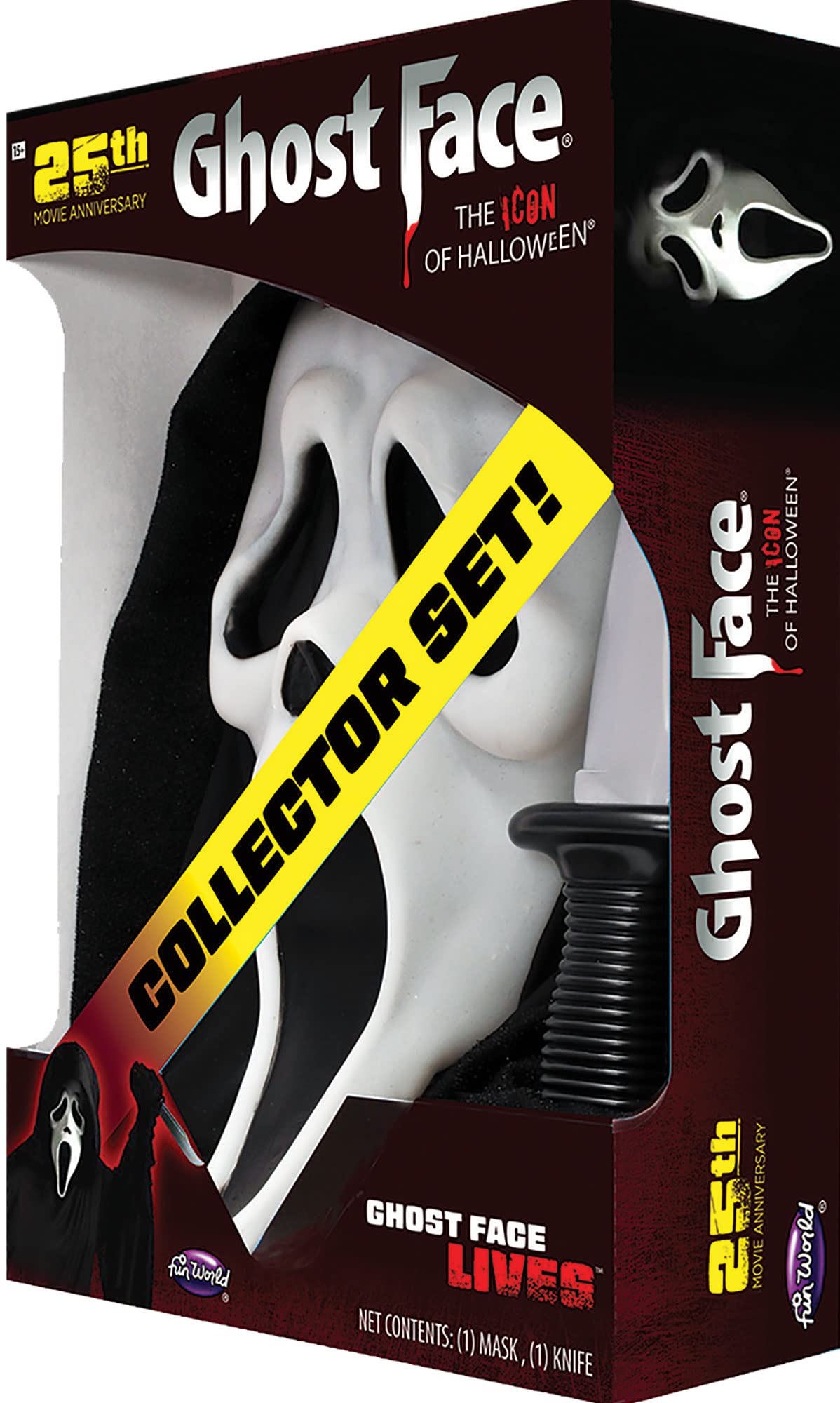 Fun World 25th Movie Anniversary Ghost Face Collector Set Mask and Knife | Collectible Prop