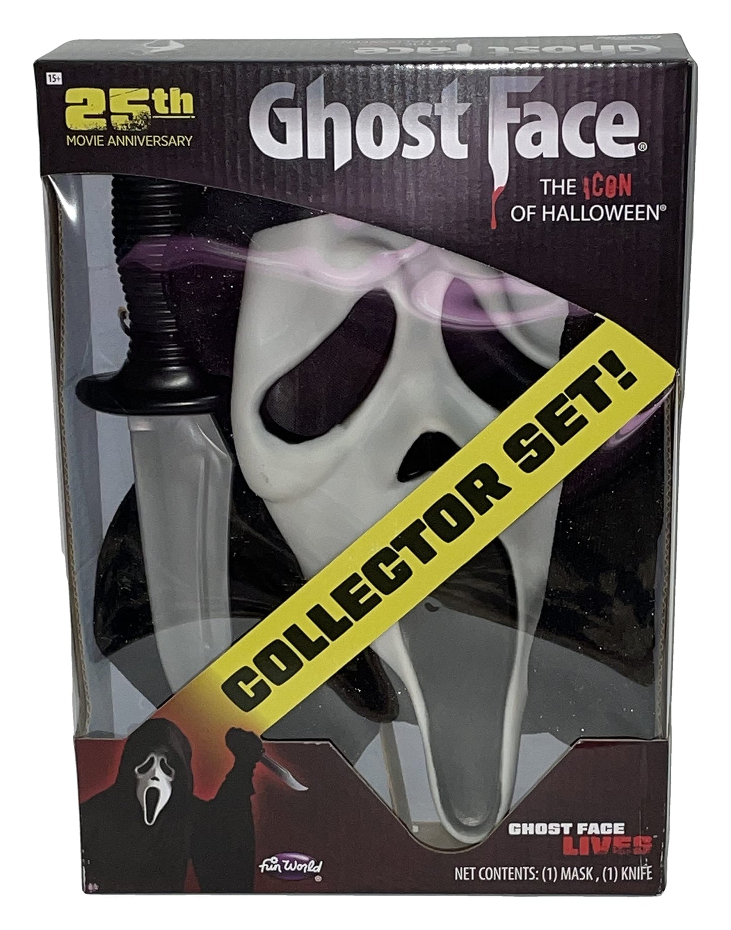 Fun World 25th Movie Anniversary Ghost Face Collector Set Mask and Knife | Collectible Prop