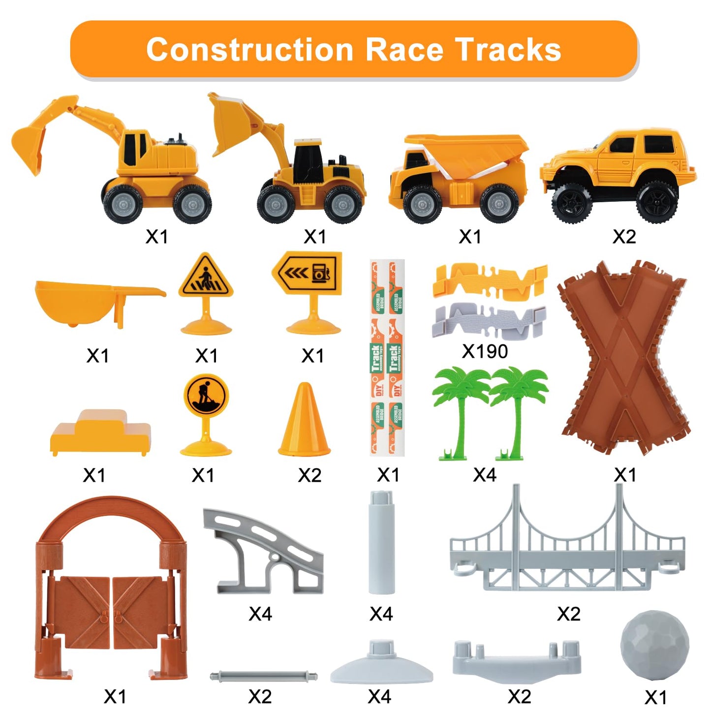 FUNBUD Construction Race Track Toy – 220+ Flexible Tracks & 5 Cars | STEM Playset for Kids