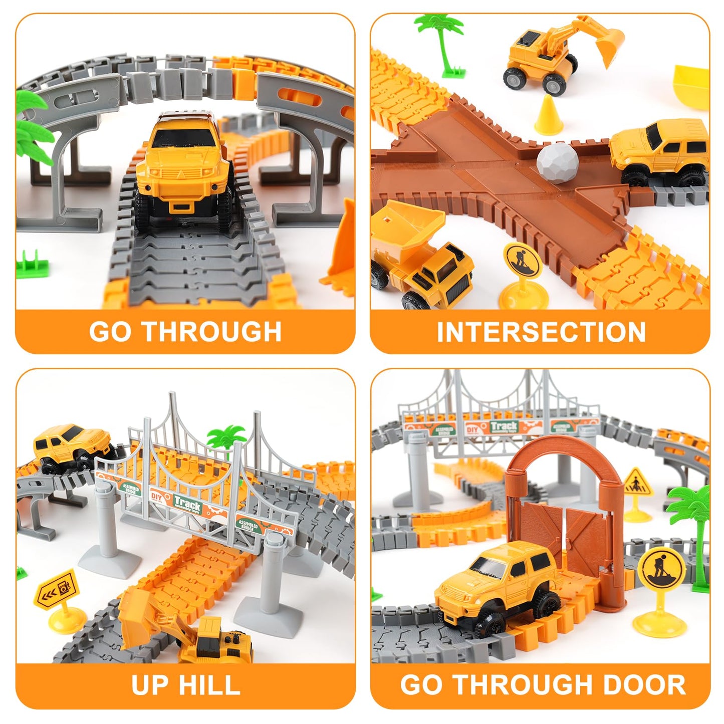 FUNBUD Construction Race Track Toy – 220+ Flexible Tracks & 5 Cars | STEM Playset for Kids