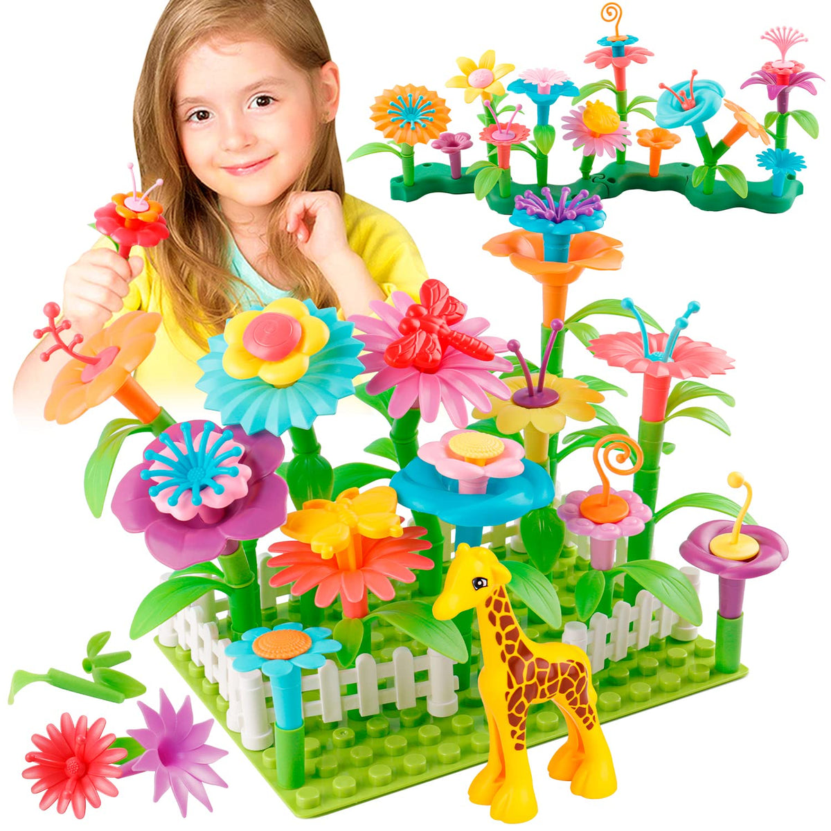 Funbud Flower Garden Building Toys for Girls Aged 3-6 | STEM Preschool Floral Garden Toy Set