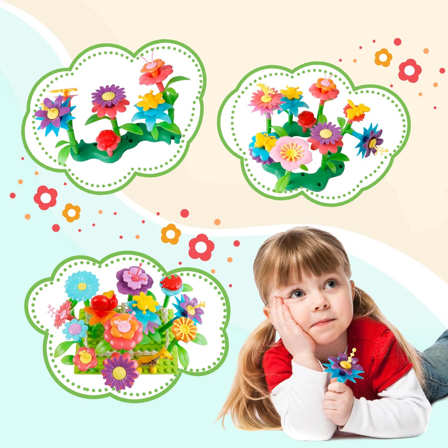 Funbud Flower Garden Building Toys for Girls Aged 3-6 | STEM Preschool Floral Garden Toy Set