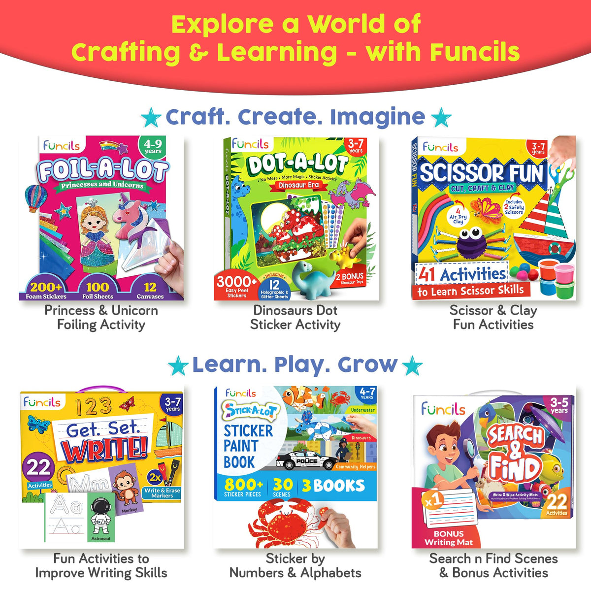 Funcils Toddler Scissor Skills Kit — Safe Scissors, Montessori Art & Preschool Activities for Ages 3–7