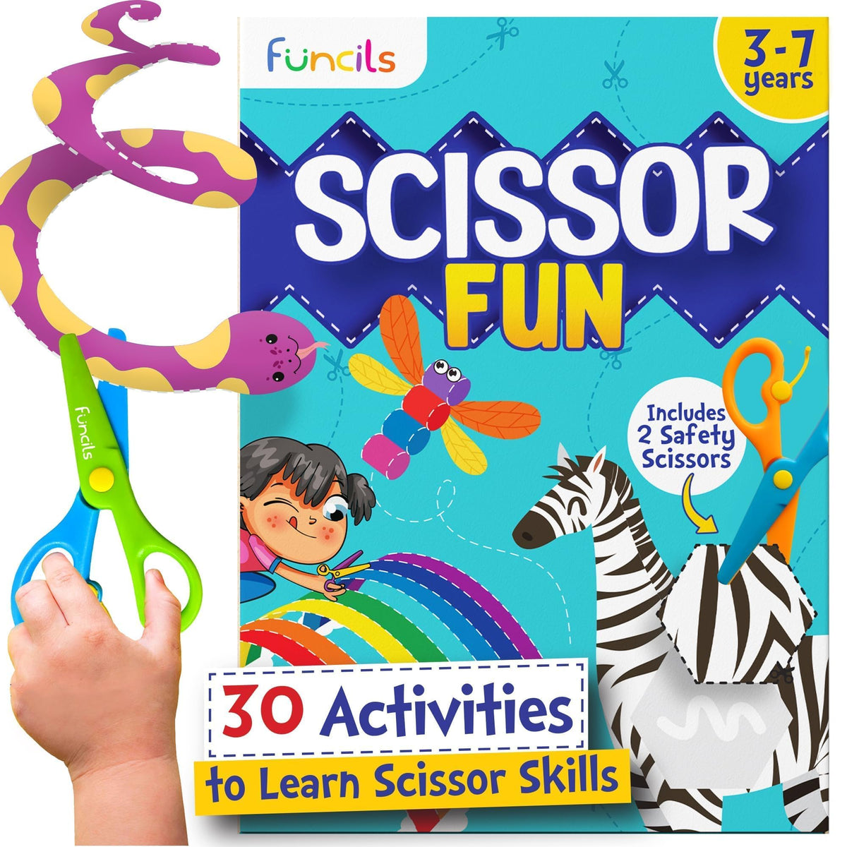 Funcils Toddler Scissor Skills Kit — Safe Scissors, Montessori Art & Preschool Activities for Ages 3–7