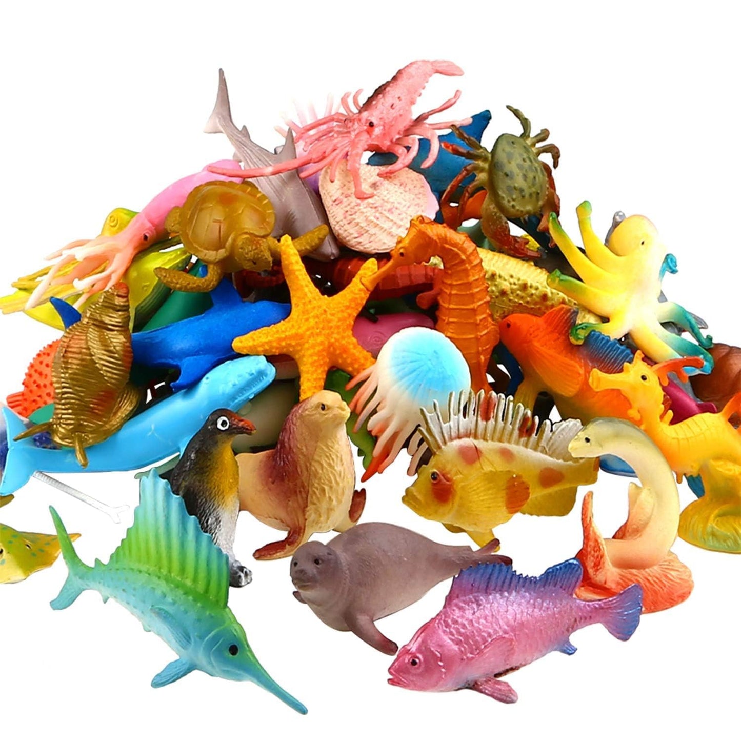 Funcorn Toys Ocean Sea Animal 52-Pack Mini Vinyl Figures for Bath & Party