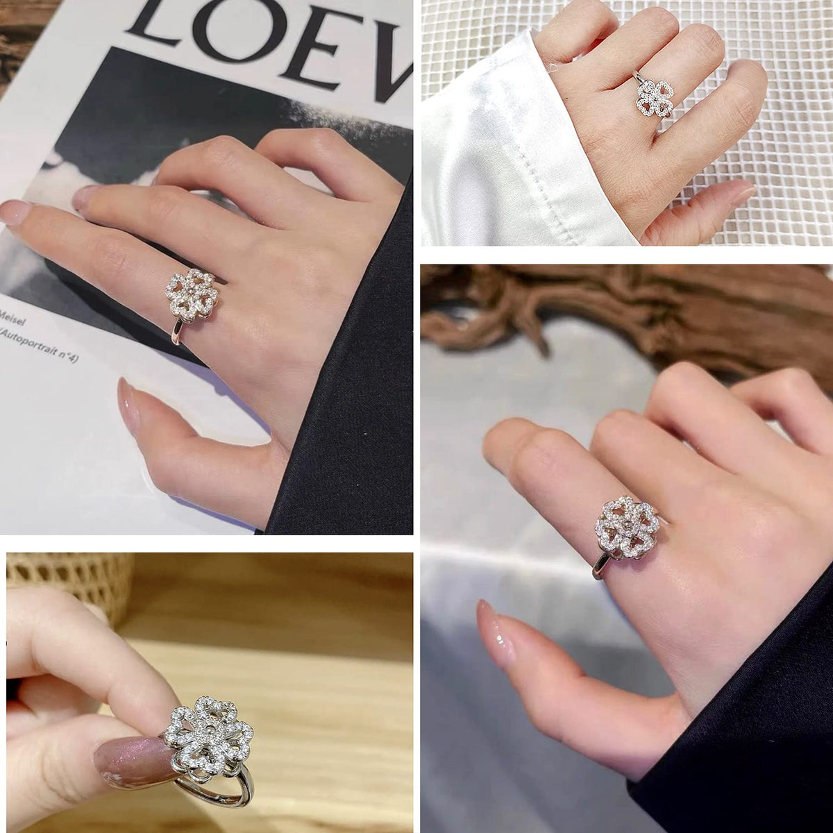FUNEIA 6-piece Fidget Ring Set – Adjustable Spinner Rings for Women