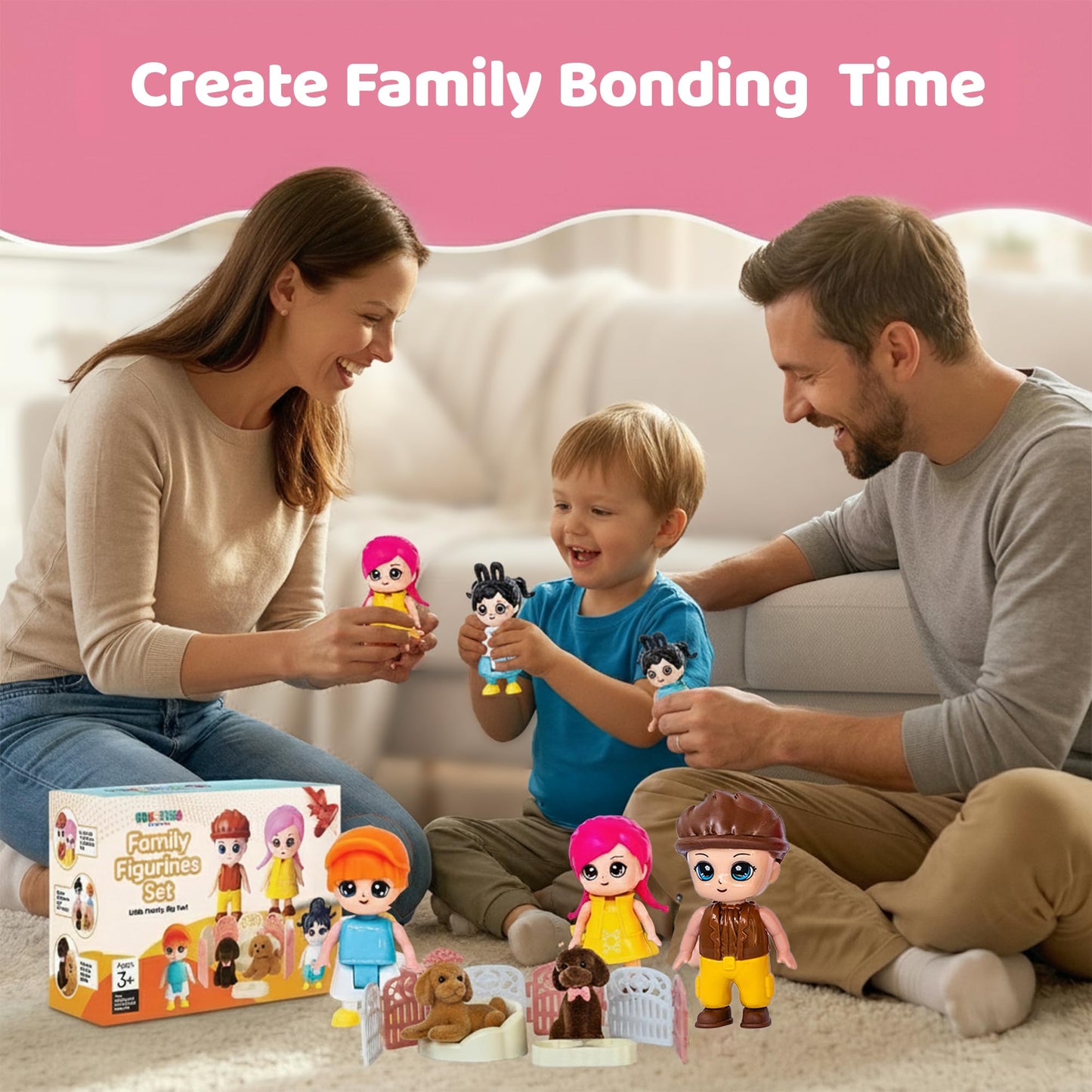 FUNERICA Dollhouse People & Pets Set – Velvety Puppies, Posable Figures & Accessories